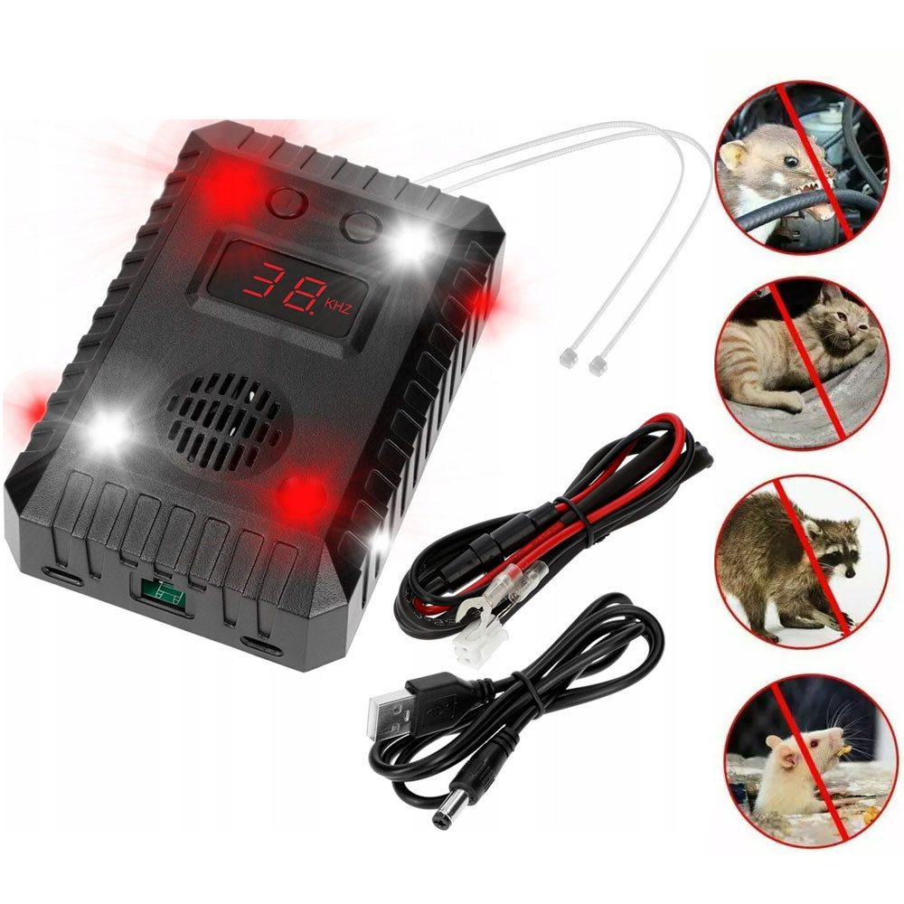Vibrations-Tierabwehr Marderschreck 80m² Ultraschall Auto Blitzlicht 12V AA USB Marderabwehr