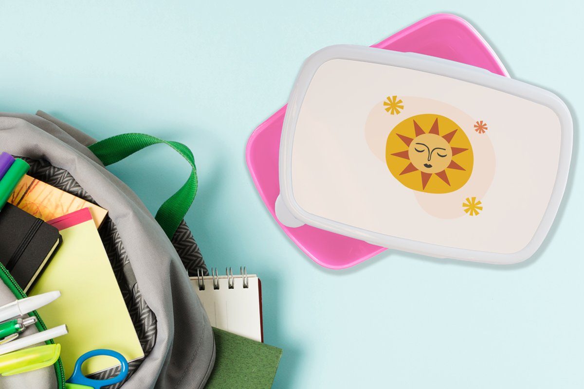 MuchoWow Mädchen, Brotdose Kunststoff - Pastell, rosa Snackbox, Sonne (2-tlg), Erwachsene, für Brotbox - Lunchbox Kinder, Sommer Kunststoff,
