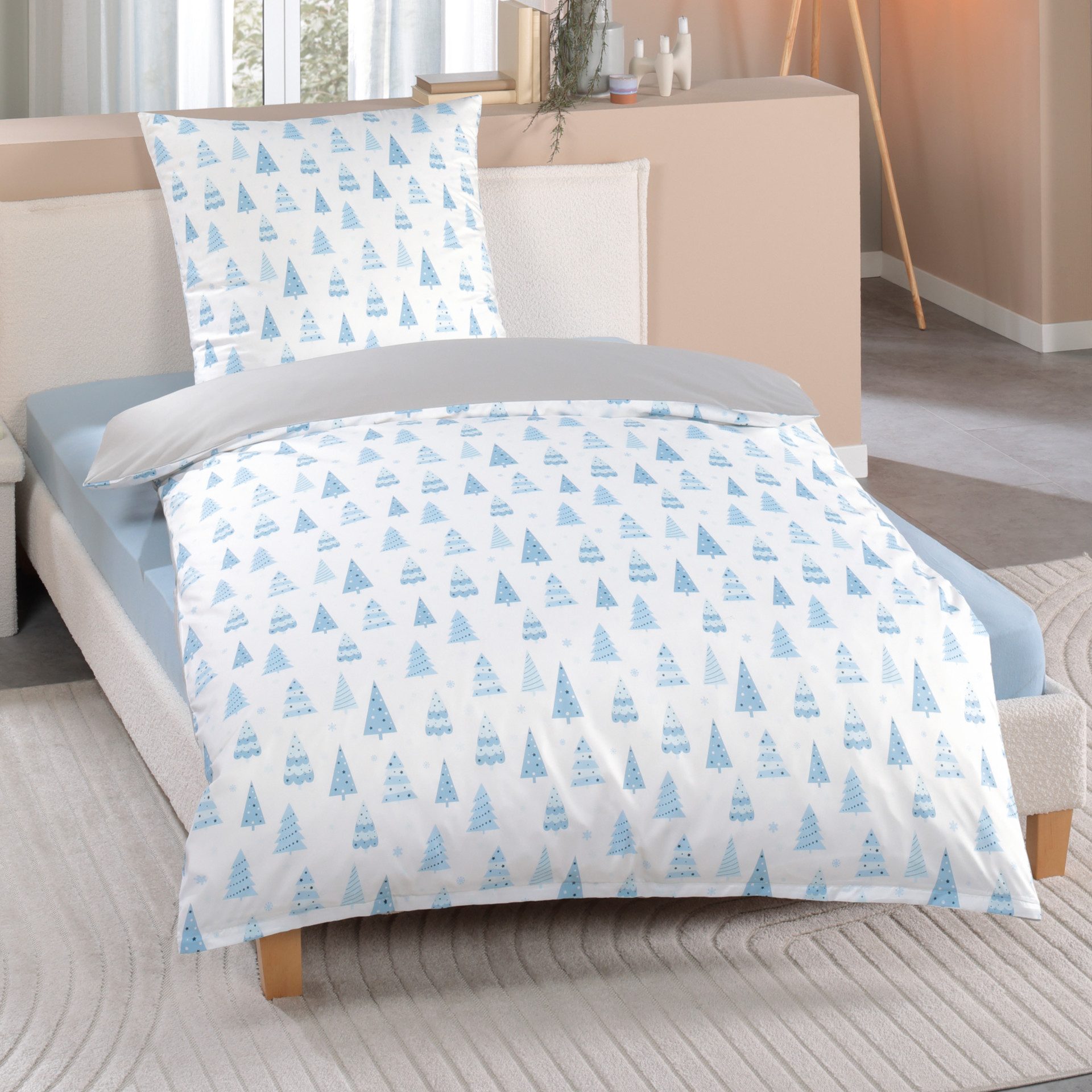 Delindo Lifestyle Постельное белье 135x200 cm, Weihnachten, Bettbezug mit 80x80 cm Подушкиbezug, weiß blau, Microfaser