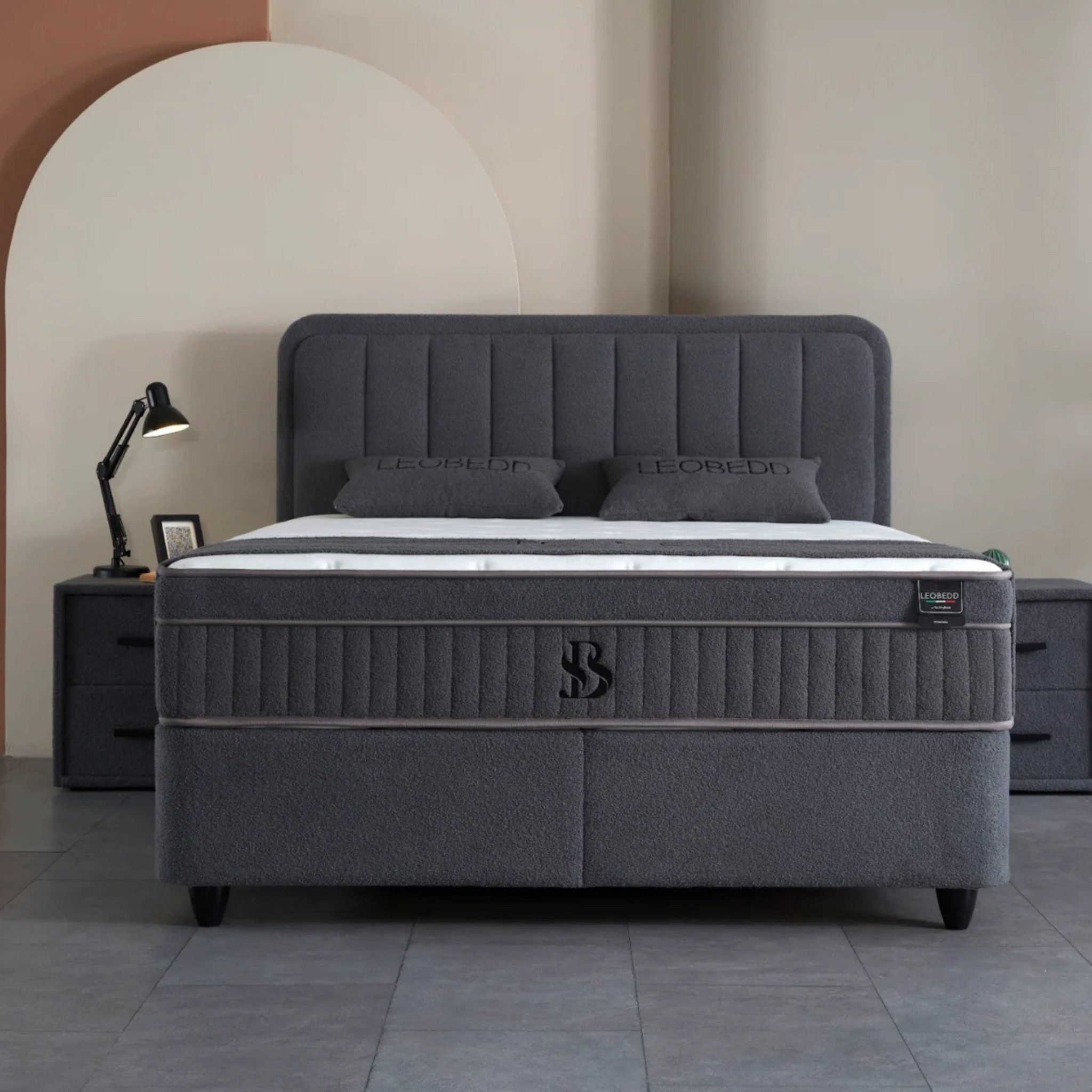 gowoll Boxspringbett LEO Bett Set Boxpringbett mit Matratze Stauraumbett Doppelbett (Boxbett Set, Boxbett Set), Polsterbett Kontinentalbett, dekorativem Kopfteil