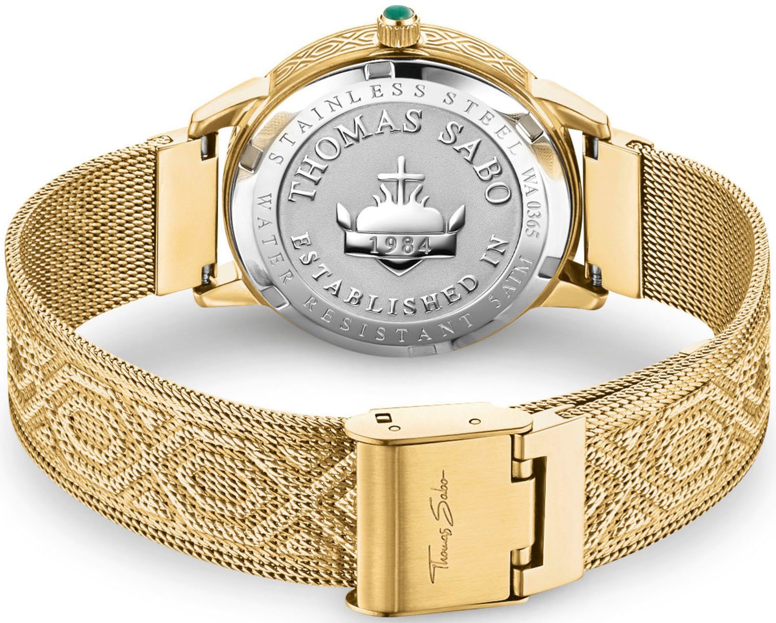 THOMAS SABO Quarzuhr GARDEN SPIRIT WA0365-264-211-33 MM, Armbanduhr, Damenuhr, Zifferblatt aus Malachit, Edelstahlarmband