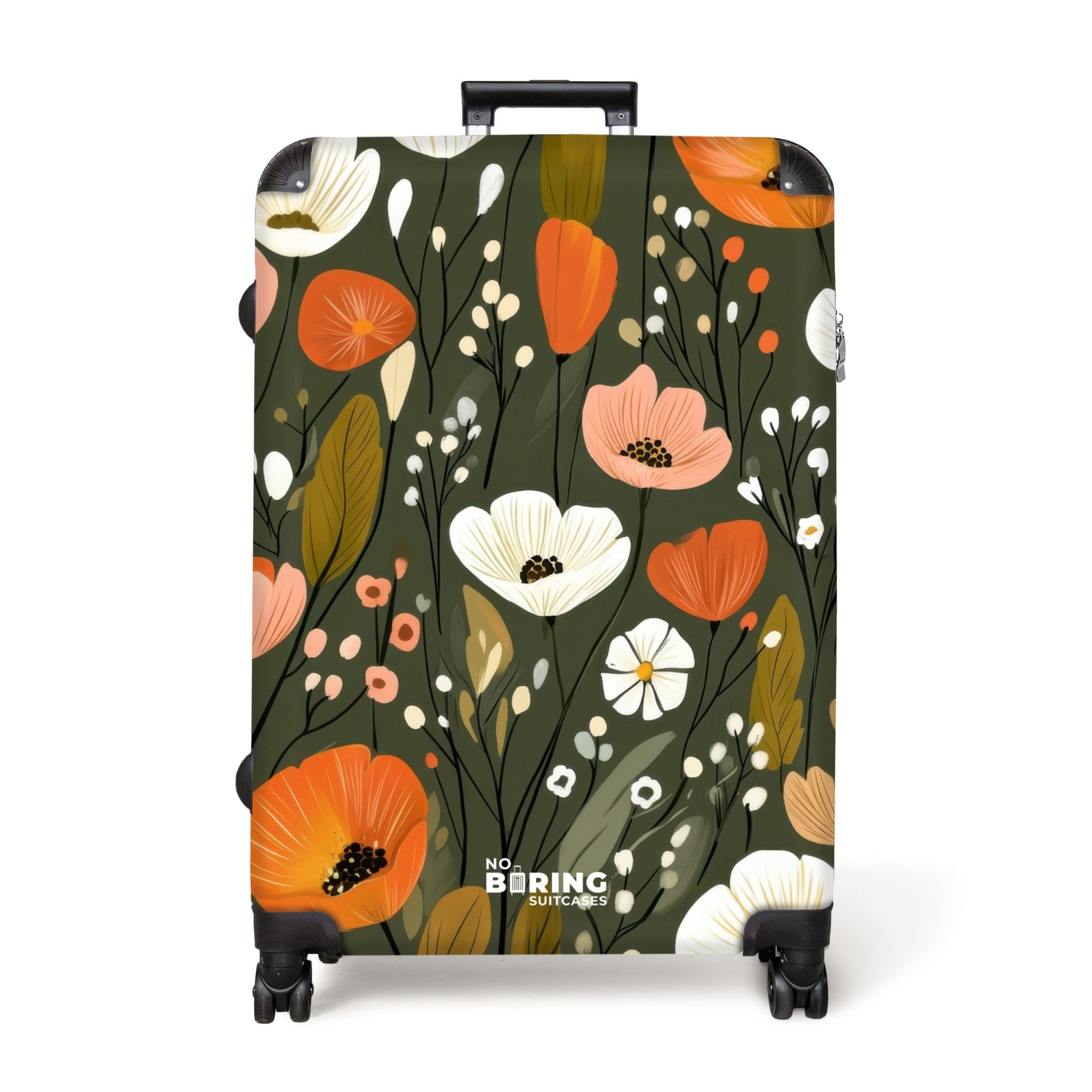 NoBoringSuitcases.com© Hartschalen-Trolley Weiße und orangefarbene Blüten günstig online kaufen