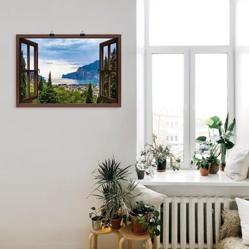 Artland Wandbild Gardasee durchs braune Fenster, Seebilder (1 St), als Alubild, Outdoorbild, Leinwandbild, Poster in verschied. Größen