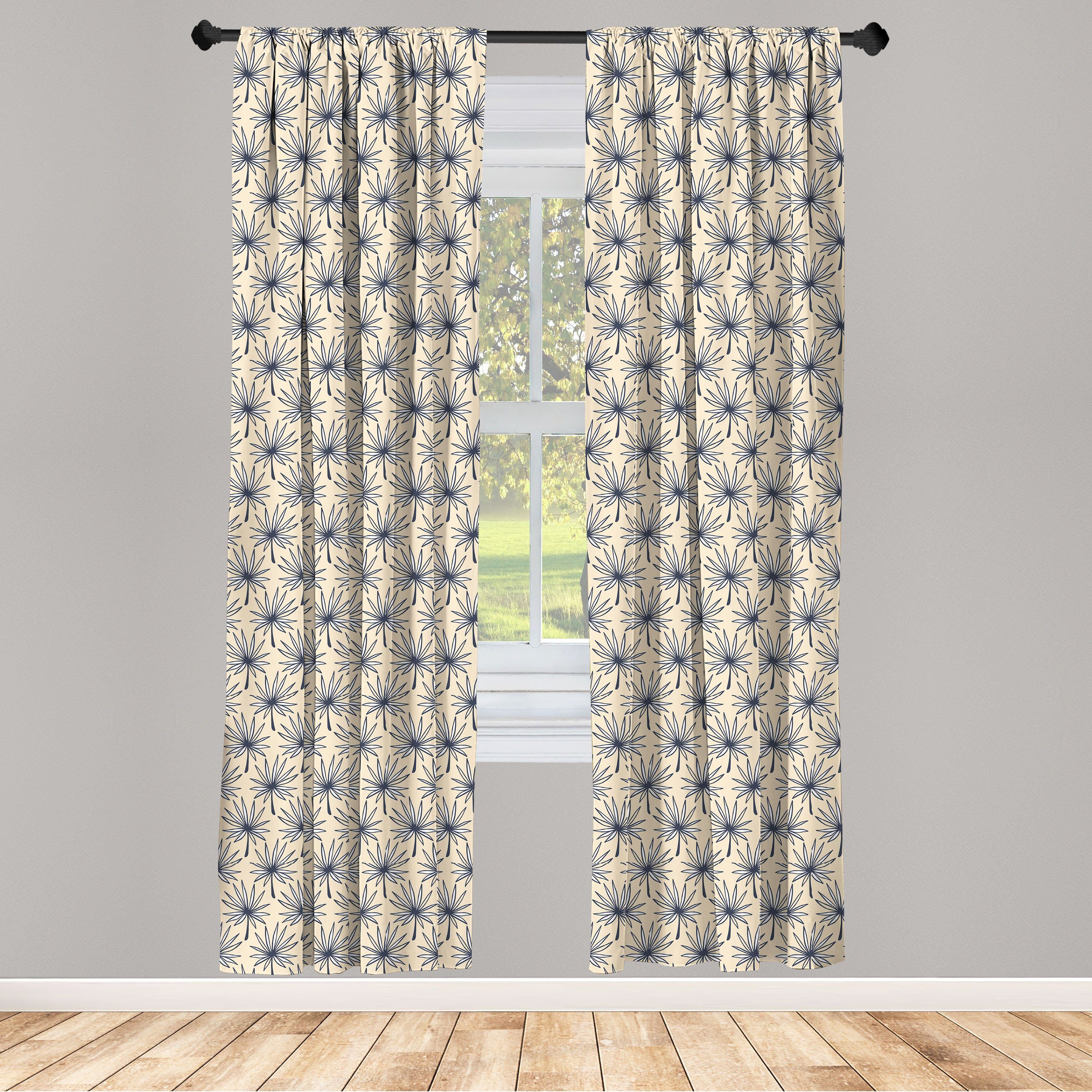 Gardine Vorhang für Wohnzimmer Schlafzimmer Dekor, Abakuhaus, Microfaser, Vintage Palm Zipfelblütenblätter und Blatt