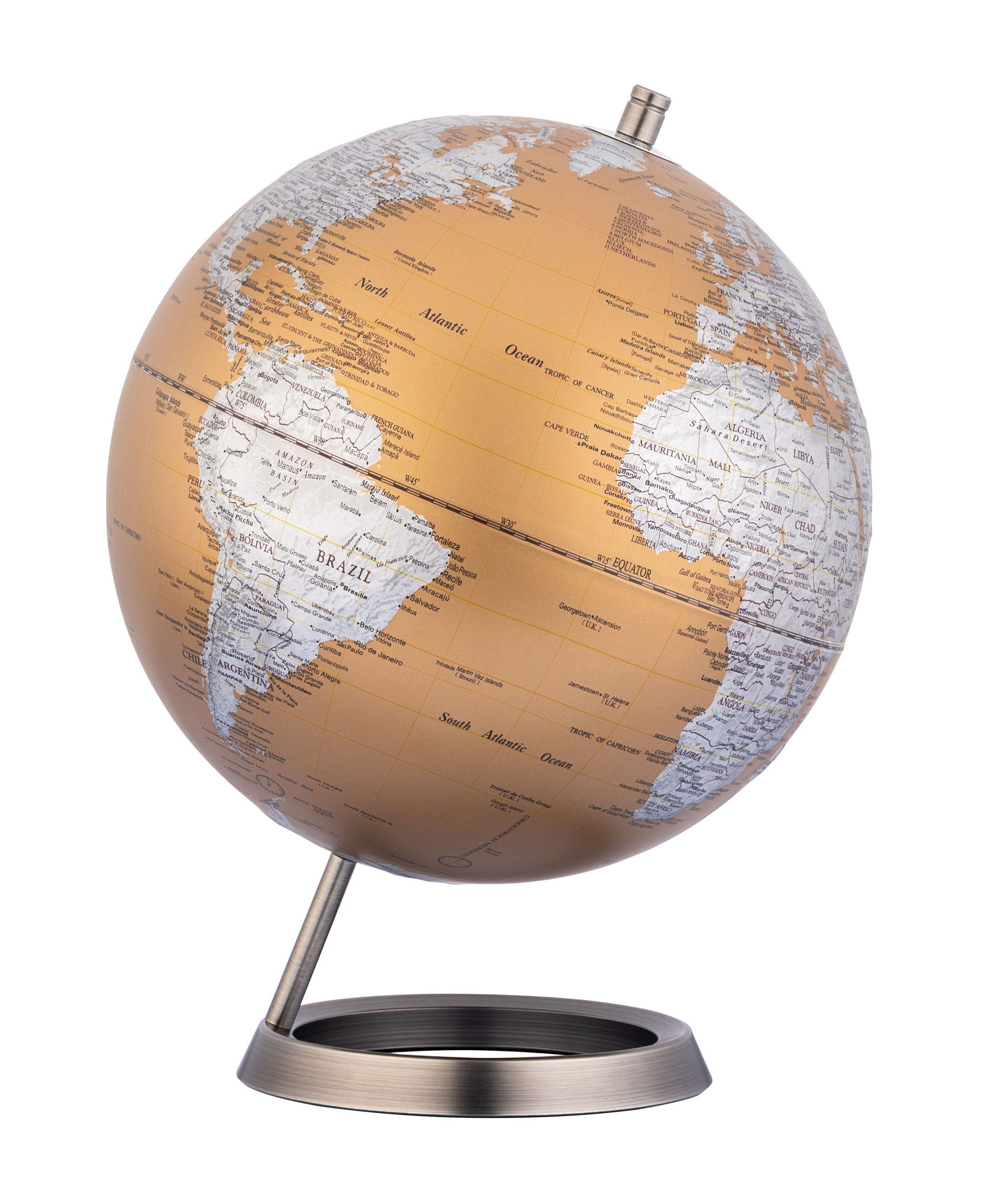 TROIKA Globus 23,5 Grad geneigt, Tischglobus 25 cm Durchmesser, Reliefkarte, (1-tlg), verchromter Metallfuß, Standglobus retro,Deko Geschenk für Erwachsene