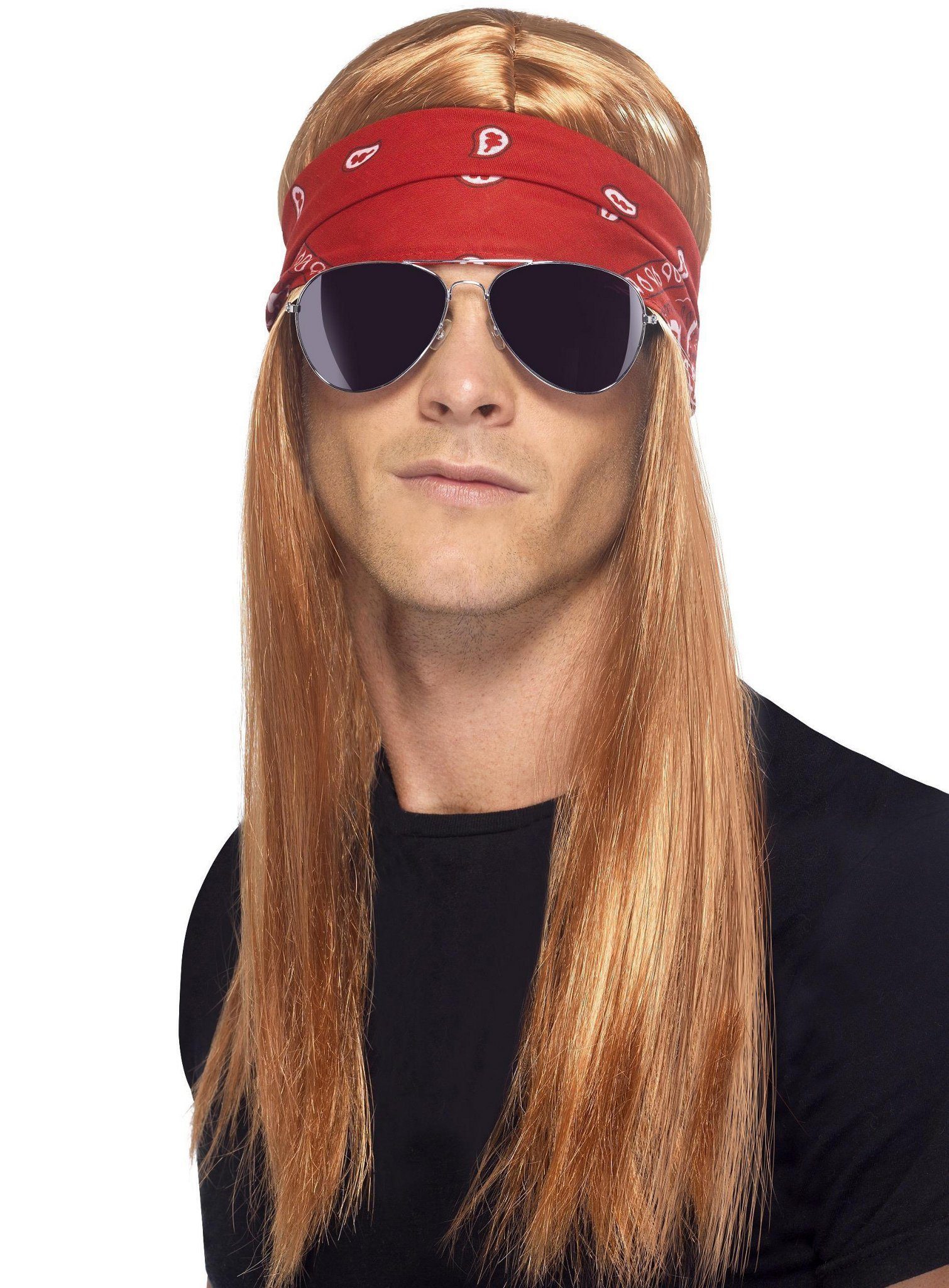 Kostüm-Perücke Rocker Hippie Set - Kostüm Perücke für Fasching