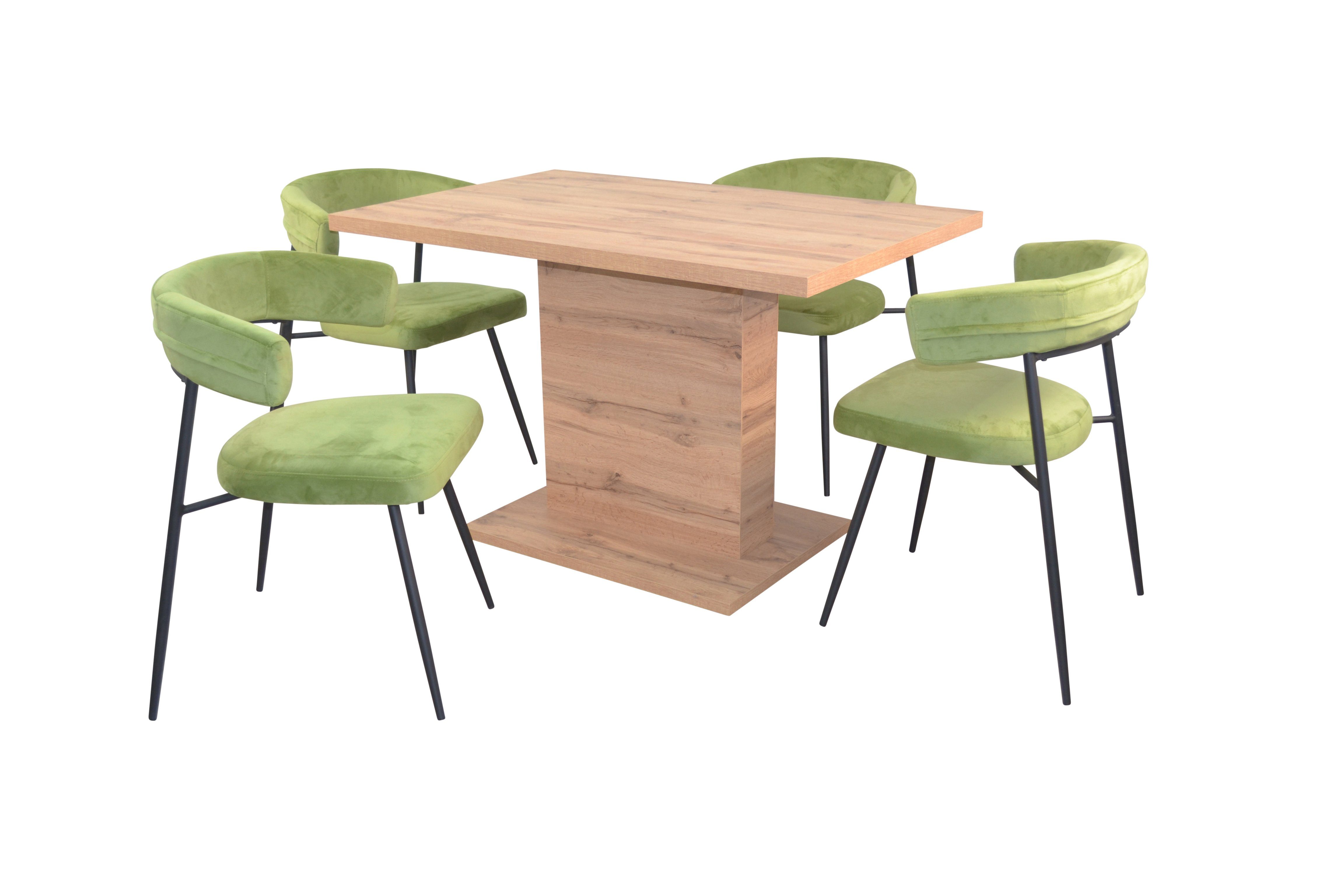 moebel-direkt-online Essgruppe 5teilige Essgruppe bestehend aus 1 Esstisch und 4 Stühlen, (Spar-Set, 5teiliges Set) grün