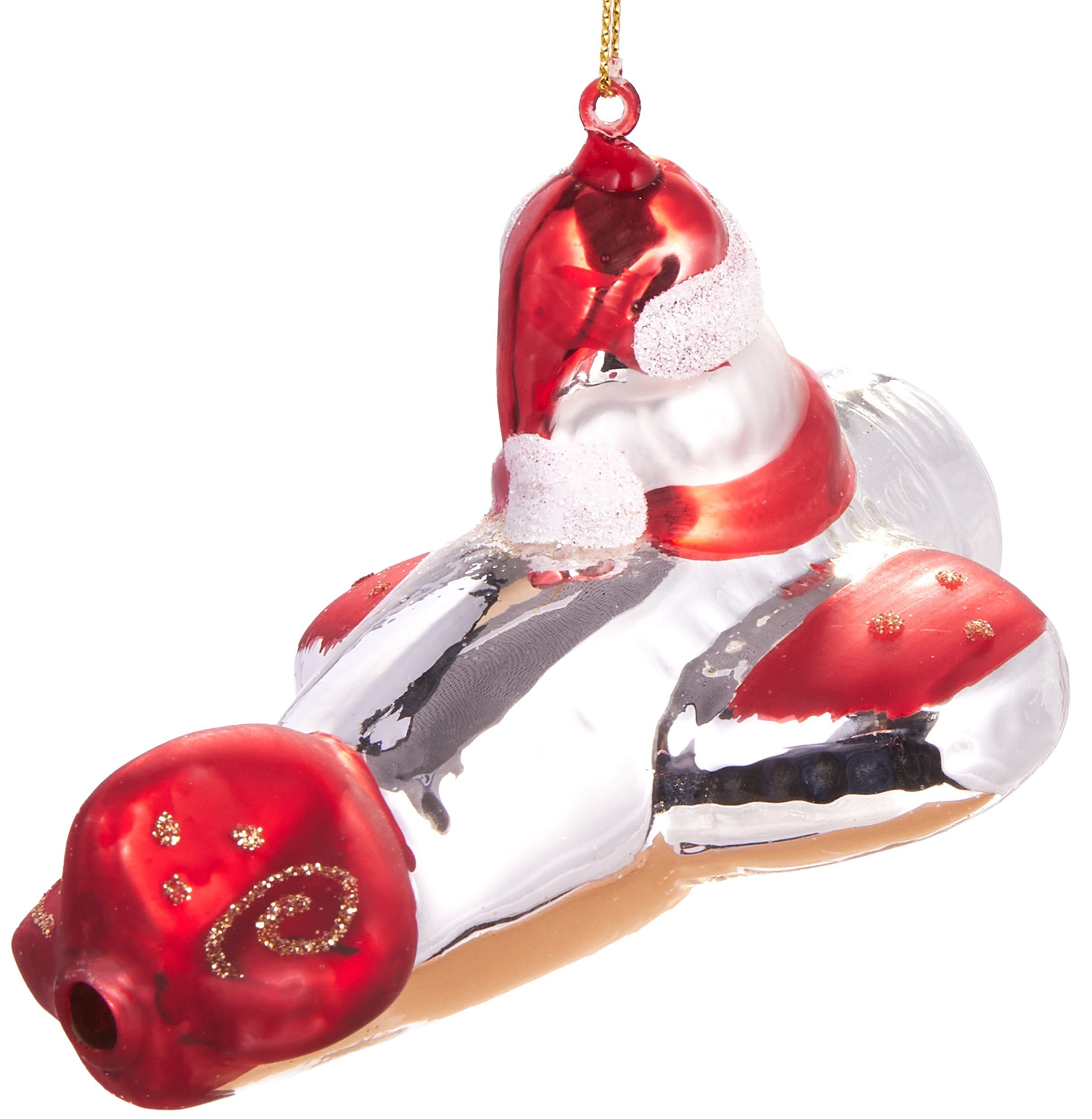 BRUBAKER Christbaumschmuck Weihnachtsmannpilot Santa - fliegender cm im handbemalt Flugzeug, Glas, aus Weihnachtskugel Mundgeblasene 12