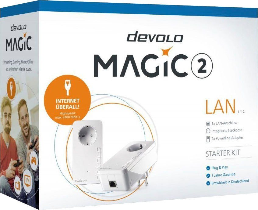 DEVOLO Magic 2 LAN Starter Kit 2x GbitLAN, (2400Mbit, Heimnetz) LAN-Router G.hn