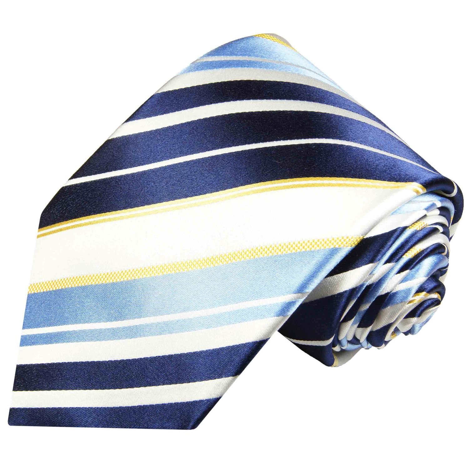 Paul Malone Krawatte Moderne Herren Seidenkrawatte gestreift 100% Seide Breit (8cm), blau weiß 924