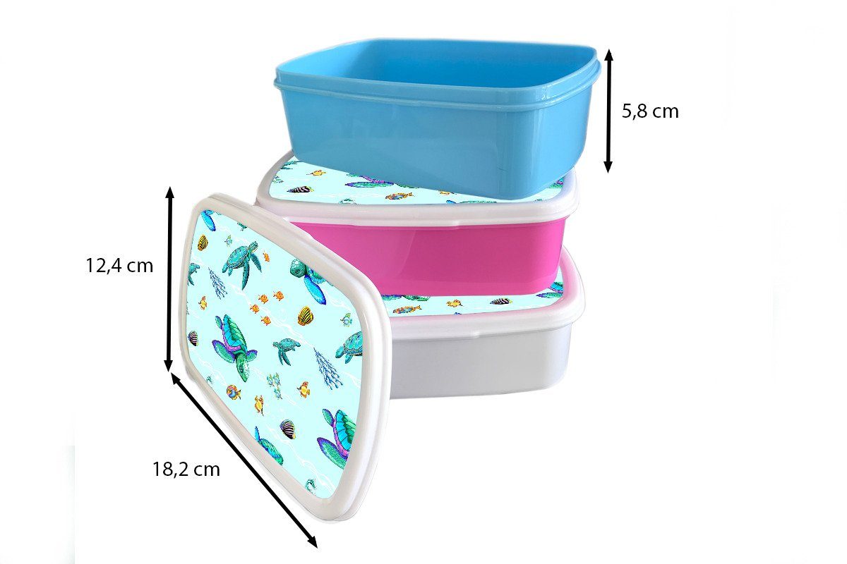 Lunchbox Jungs Schildkröte (2-tlg), Erwachsene, weiß Kunststoff, MuchoWow Fisch Brotbox - Regenbogen - Kinder für Muster, Wasser - - und für und Brotdose, Mädchen