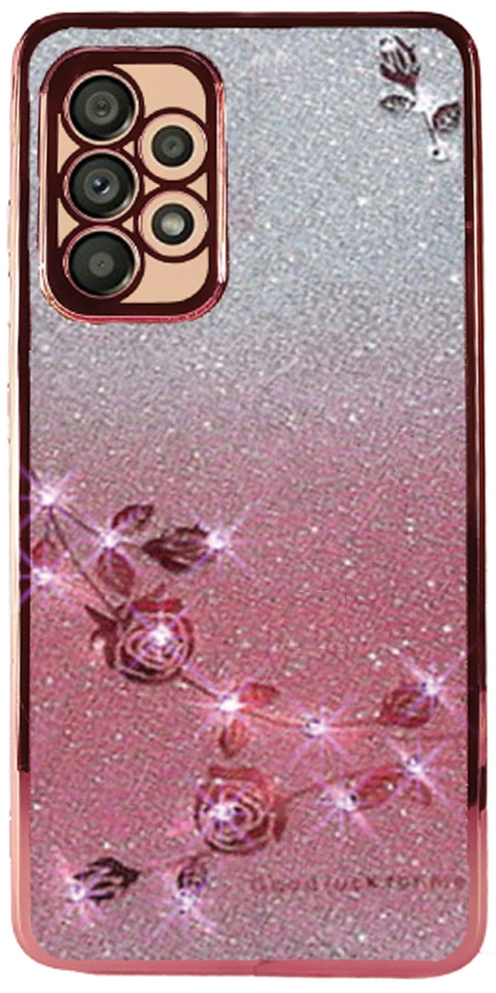 Traumhuelle Handyhülle GLITZER STRASS ROSE TPU HÜLLE Silikon Case Cover für iPhone 17, 16, 15, Samsung A17 A27 A37 A57 A16 A26 A36 A56 A15 A25 A35 A55 S26 S25 S24 5G
