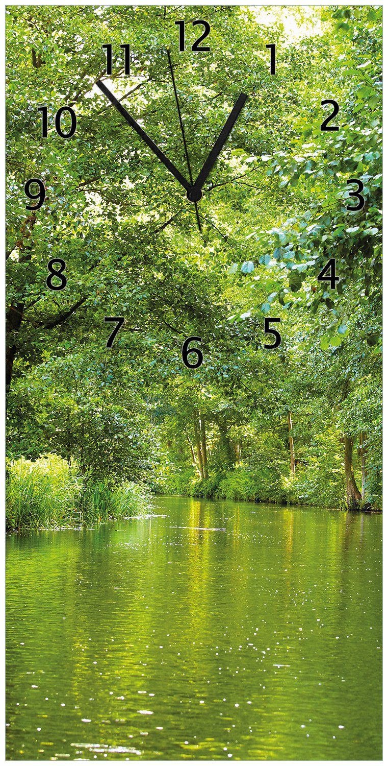 (Uhr Wanduhr Spreewald Wallario grüne im in Wälder Acryl) aus Brandenburg Spiegelungen Wasser und