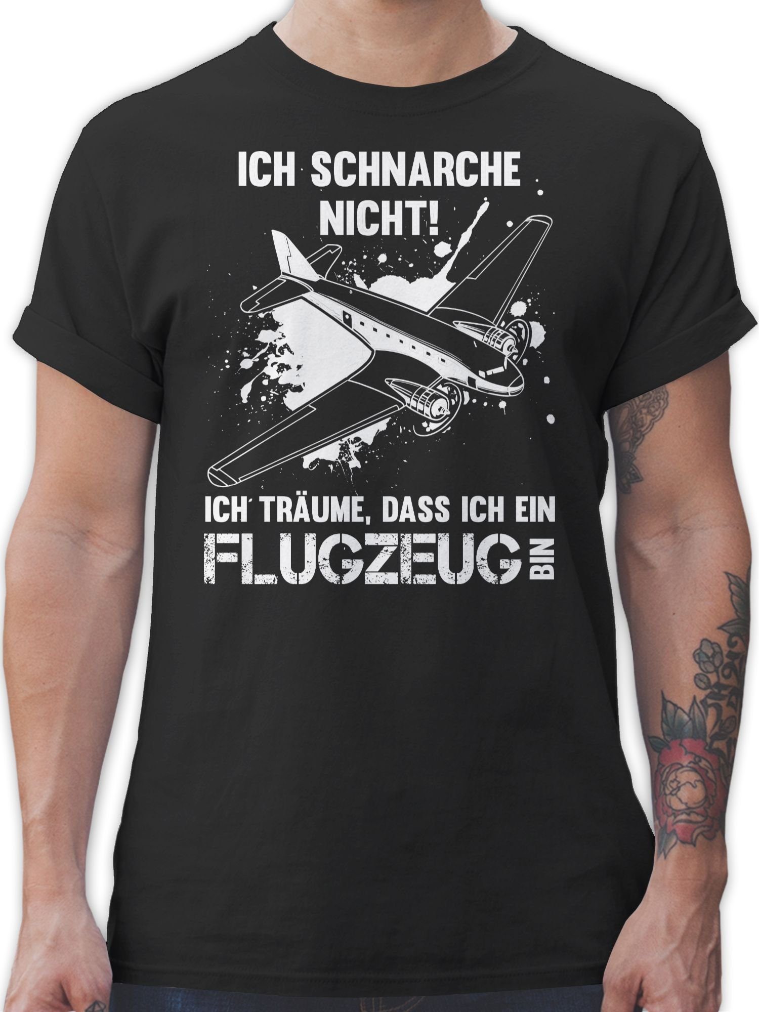 Shirtracer T-Shirt Ich schnarche nicht ich bin ein Flugzeug Sprüche Statement mit Spruch 02 Schwarz