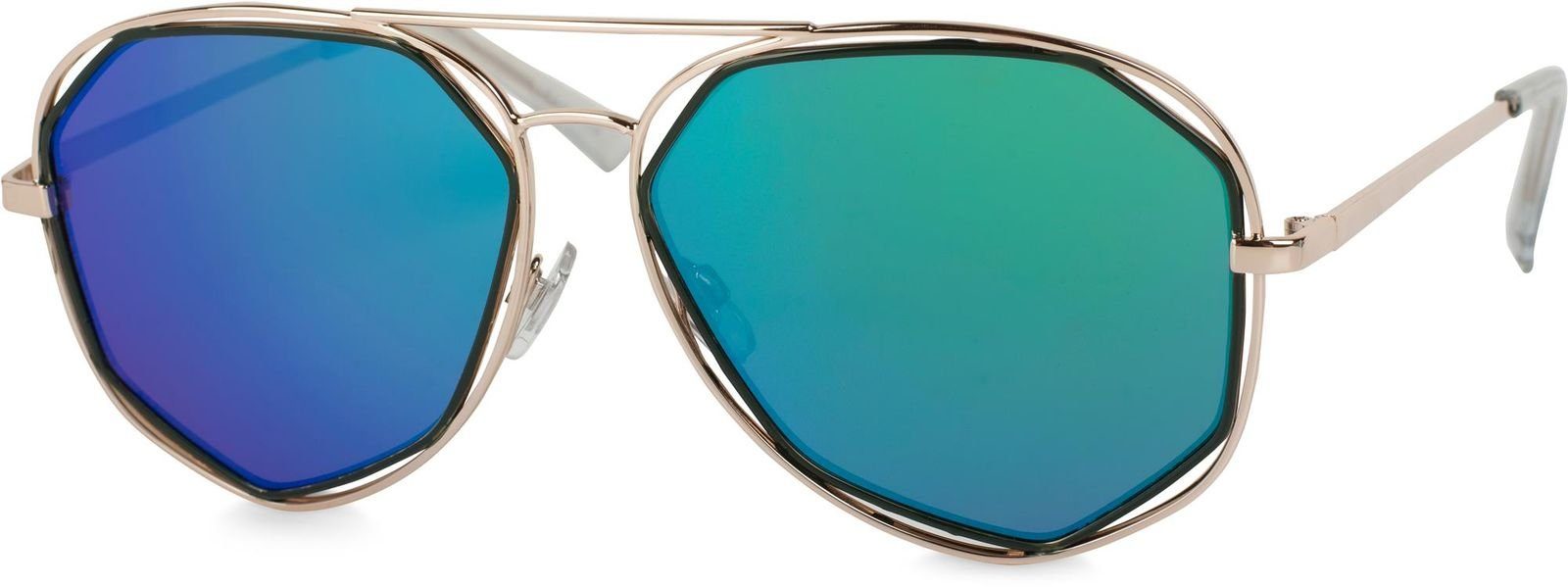 styleBREAKER Sonnenbrille (1-St) Verspiegelt Gestell Gold / Glas Grün-Blau verspiegelt