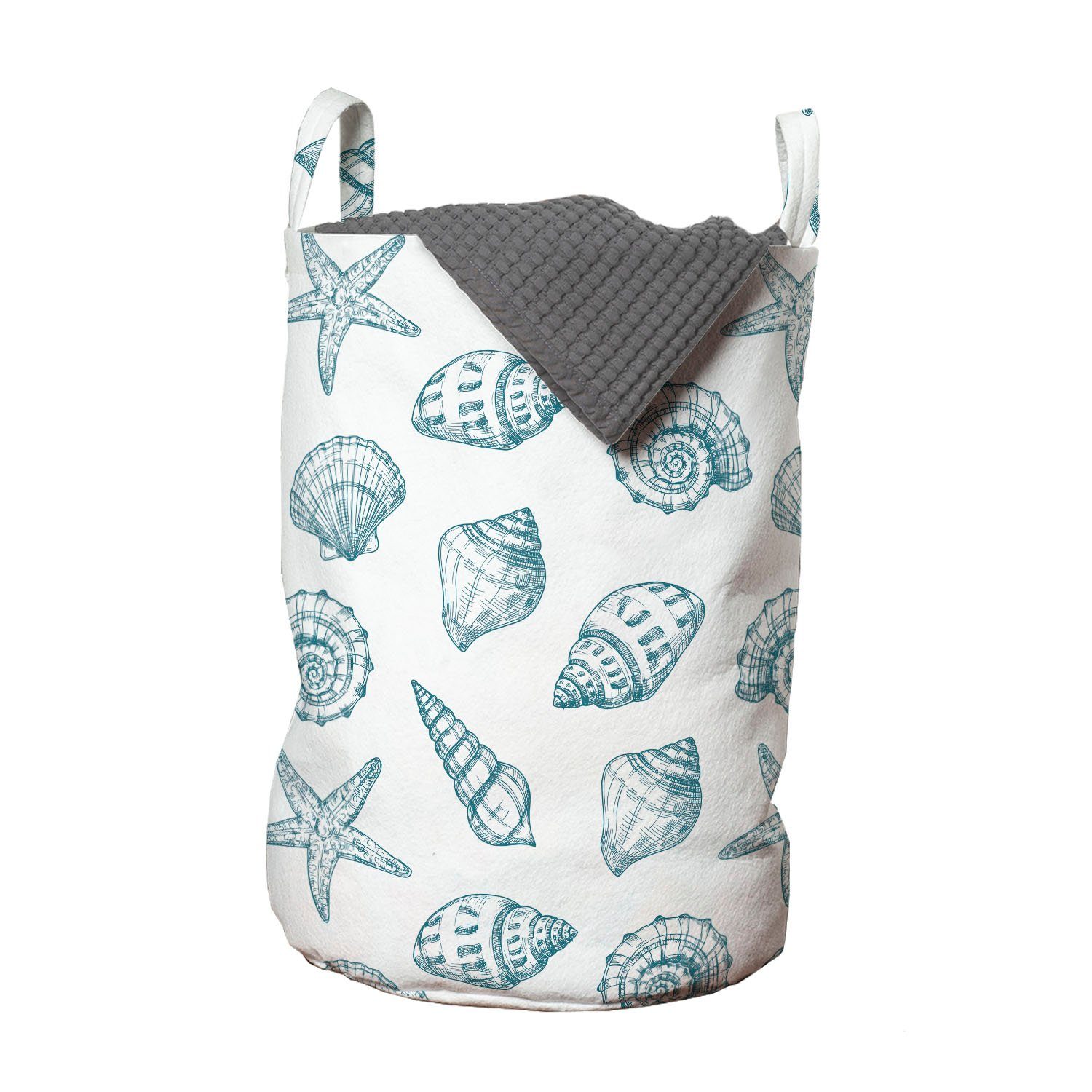 Abakuhaus Wäschesäckchen Wäschekorb mit Griffen Kordelzugverschluss für Waschsalons, Ozean Strand Sea Shells Wasser