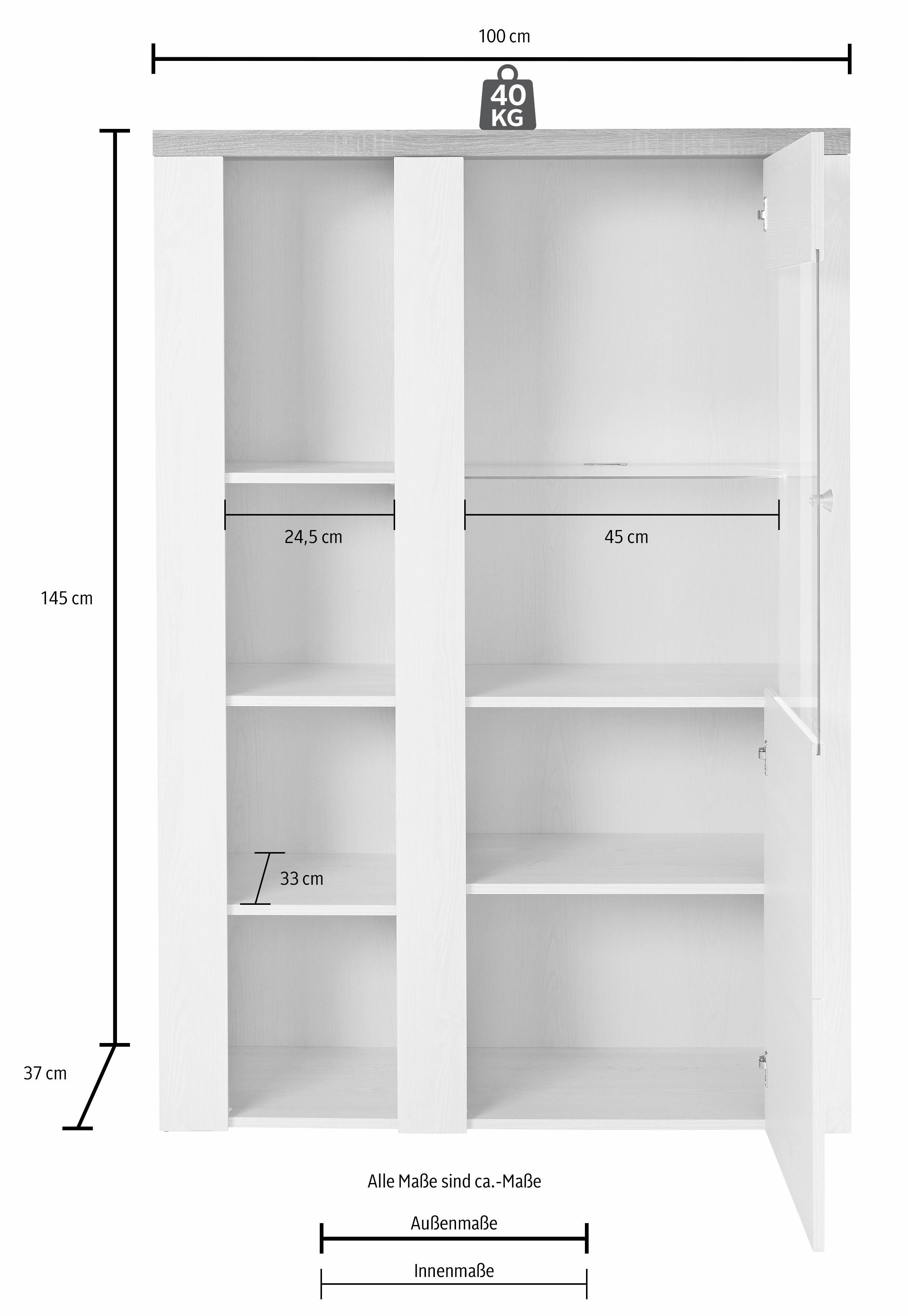 OTTO home Vitrine Larona, zeitlose Glasvitirne, Hochschrank Höhe 145 cm Stauraumvitrine mit dekorativer Rahmenoptik