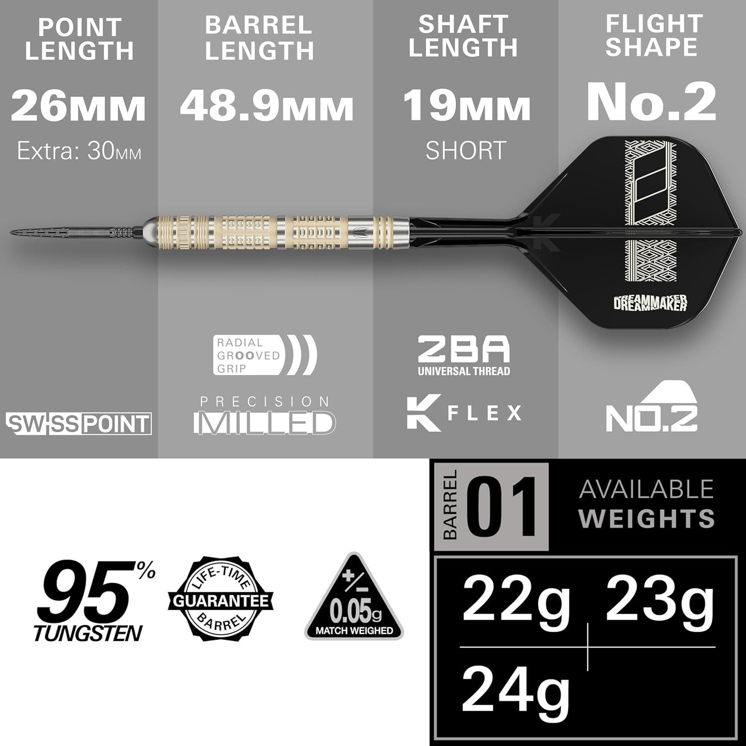 TARGET DARTS Dartpfeil Dimitri V. d. Bergh Steeldarts 95K, 24 g 95-%-Tungsten, SP-Tool inkl.