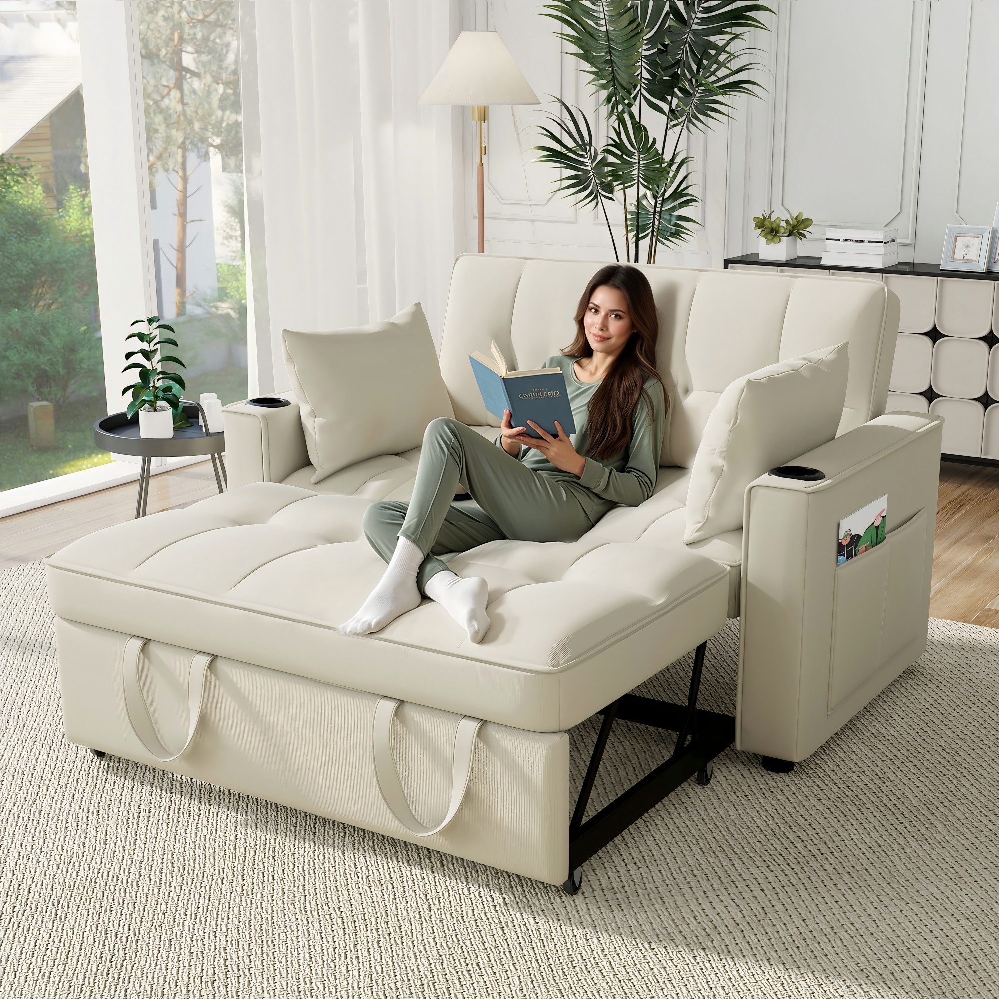 Merax Schlafsofa, mit 3-in-1 Bettfunktion,Loungesessel mit Schlaffunktion,viel Stauraum