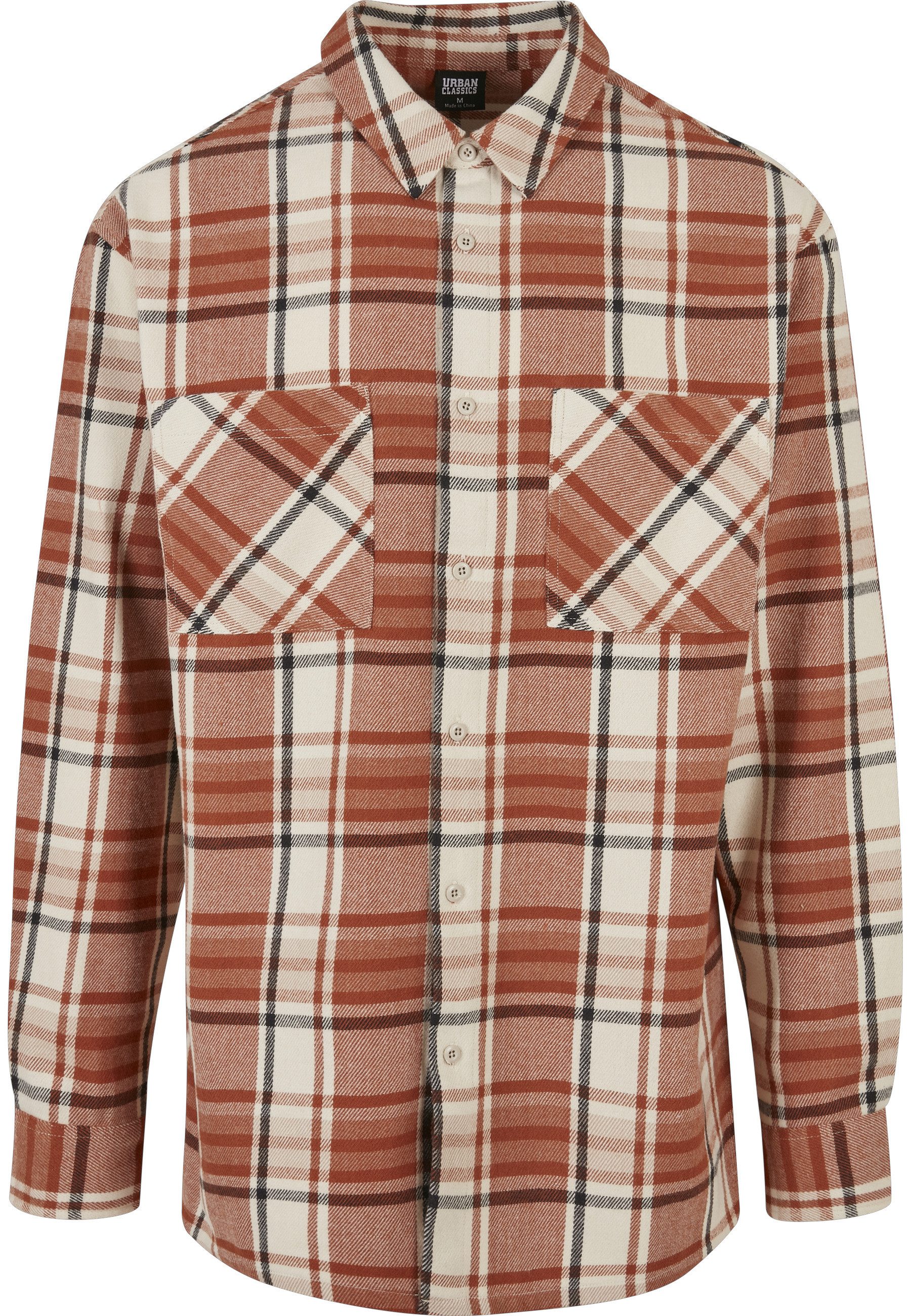 URBAN CLASSICS Kurzarmshirt Urban Classics Herren Long Oversized Checked Leaves Shirt (1-tlg)