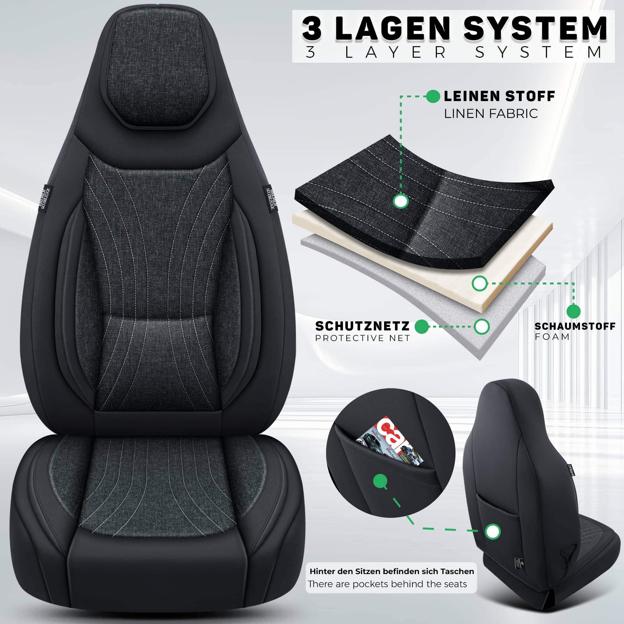 BREMER SITZBEZÜGE Autositzbezug für Honda Civic 10 Bj 2015-21 (C4), Set, Schonbezüge Sitzbezüge Fahrer und Beifahrer, in Schwarz/Anthrazit