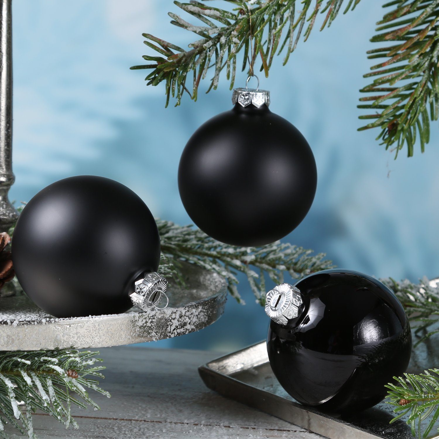 Weihnachtskugel (6 schwarz D: Glas 8cm glänzend MARELIDA St) Weihnachtsbaumkugel 6St Christbaumkugel matt