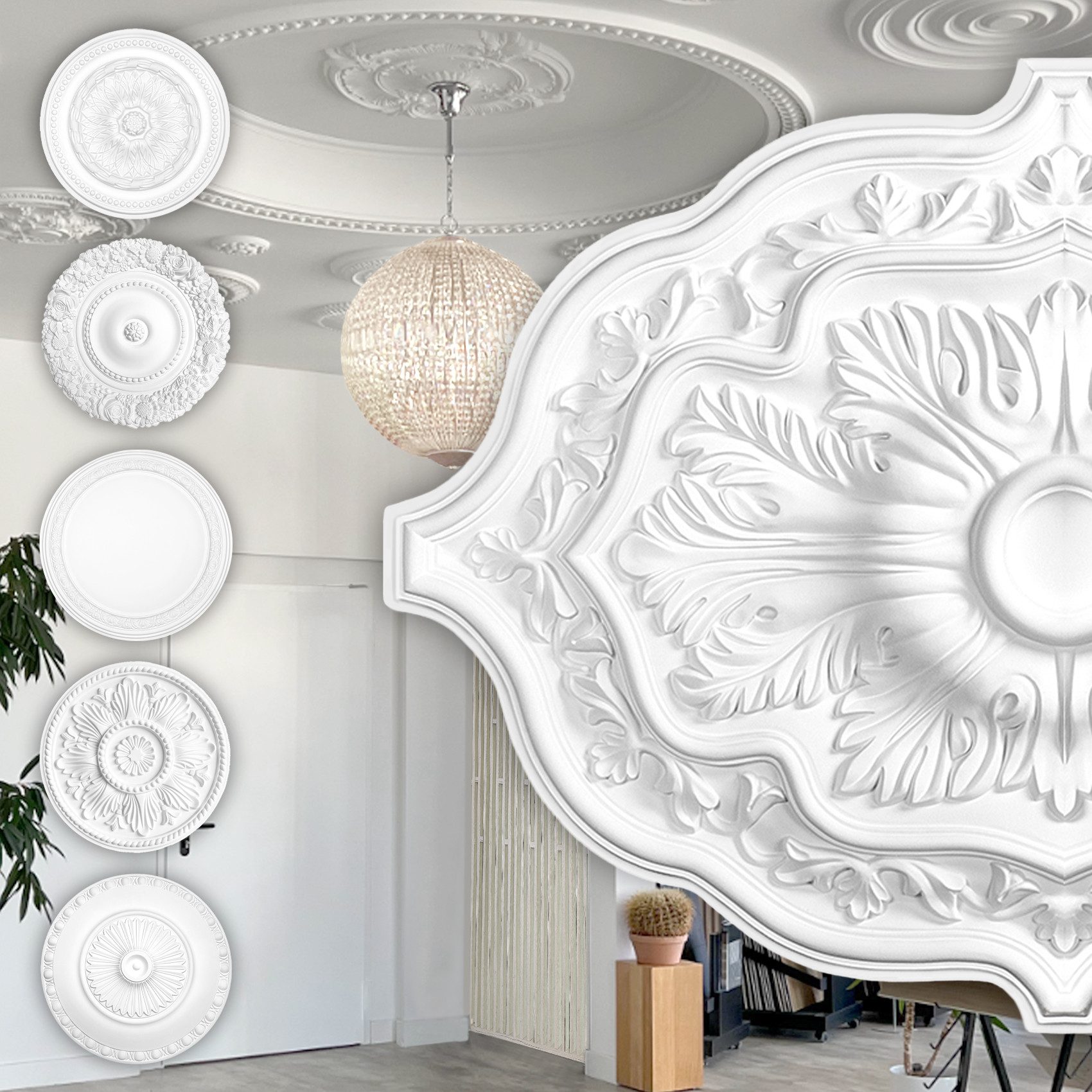 Hexim Perfect Wanddekoobjekt B2016 (Stuckrosette aus PU hartschaum, weiß, Z günstig online kaufen