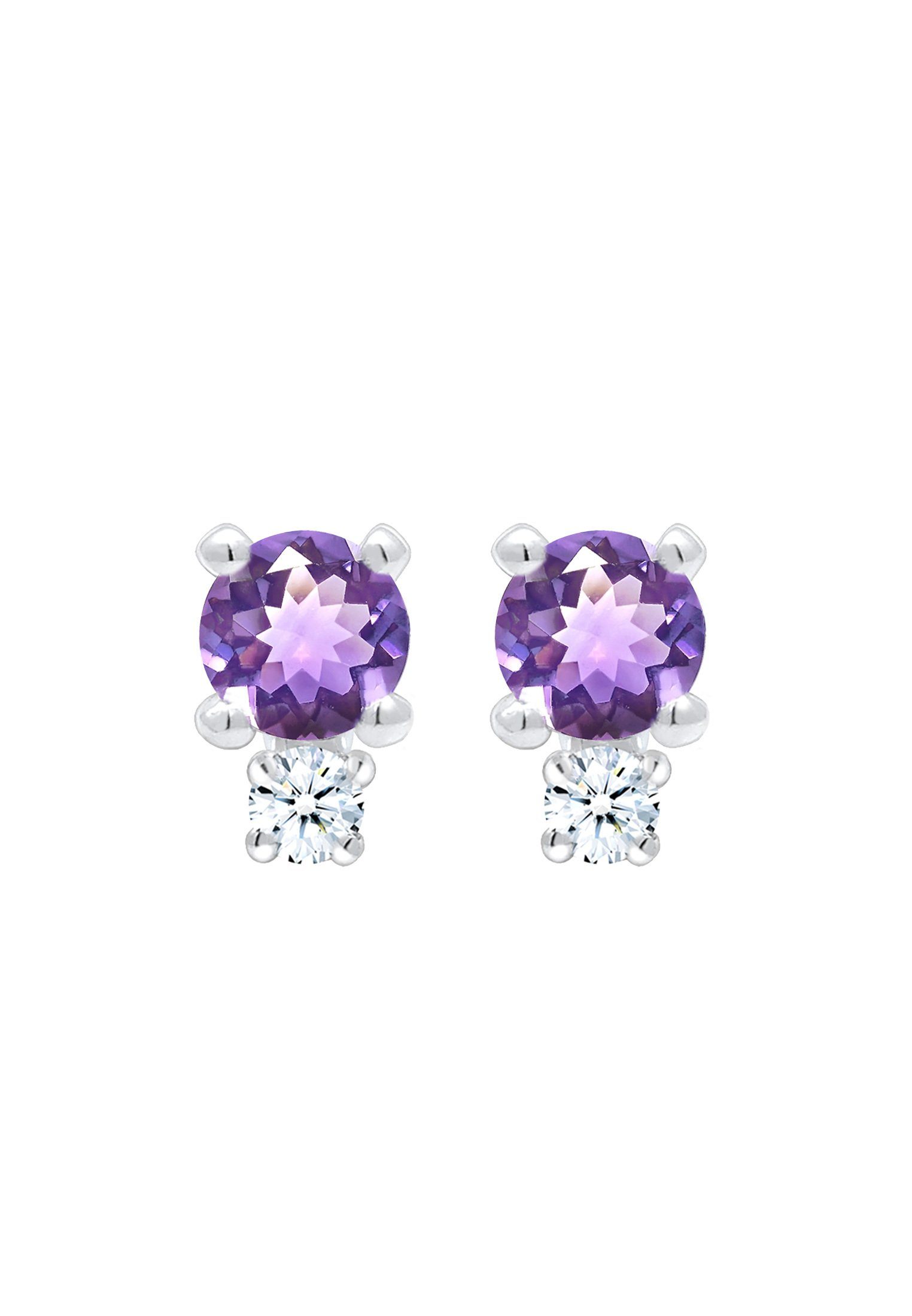 Ohrstecker (0.06 Paar Edelstein Diamant 925er DIAMONDS Elli ct) Amethyst Silber