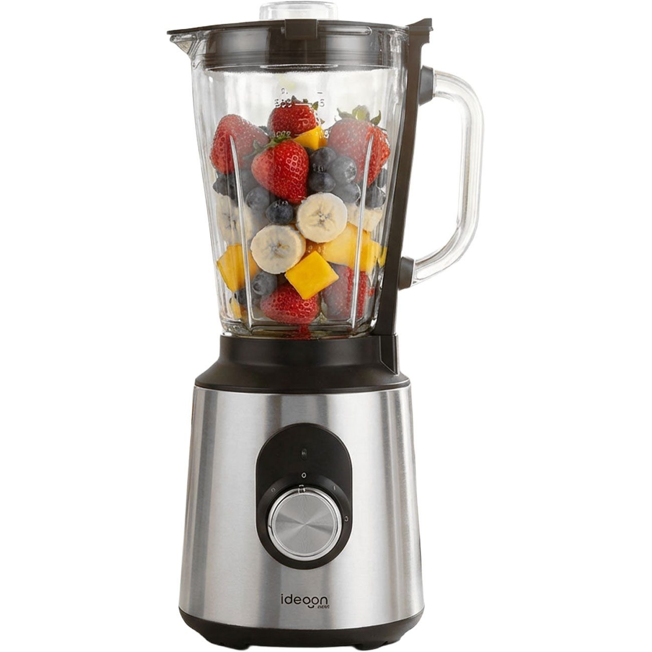 shop'n smile ideoon Standmixer Edelstahl Standmixer 1,5L Glasbehälter 1000W Küchenmixer rutschfest, 1000 W, 1,5 L, 1000 W, 2 Stufen + Pulse, Edelstahl/Glas, spülmaschinenfest