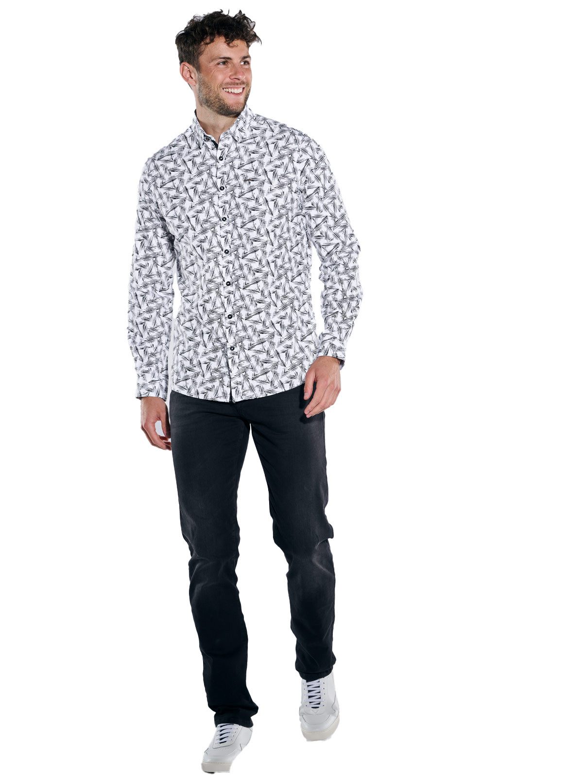 emilio adani Langarmhemd emilio adani Herren Langarm-Hemd gemustert, Schwarz