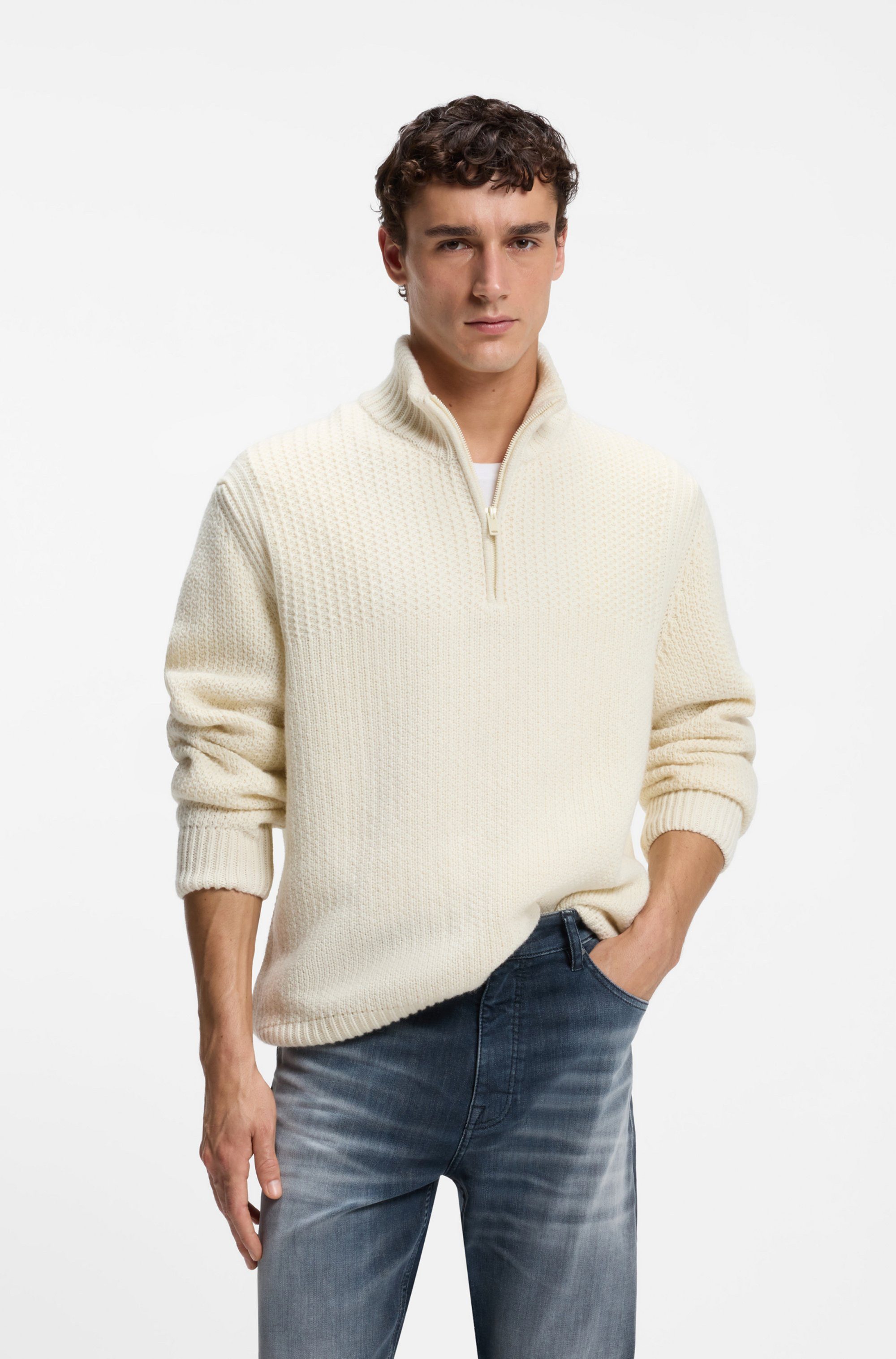 BOSS ORANGE Strickpullover Kenter mit Schurwolle, Regular Fit, Strukturstrick