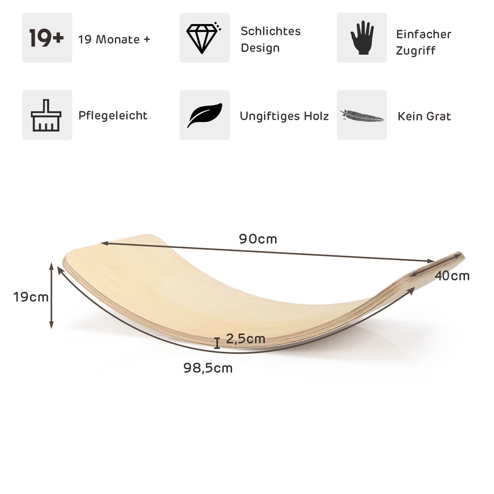 COSTWAY Balanceboard Balancierbrett, bis 220kg, aus Holz, mit Fliz