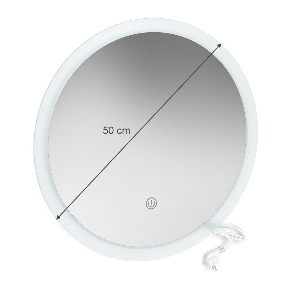 Weiß Rundspiegel Line Premium LED-Spiegel Badspiegel dimmbar Y&D 50cm