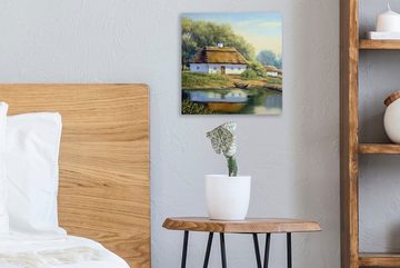 OneMillionCanvasses® Gemälde Malerei - Haus - Natur - Wasser - Ölfarbe, (1 St), Leinwand Bilder für Wohnzimmer Schlafzimmer