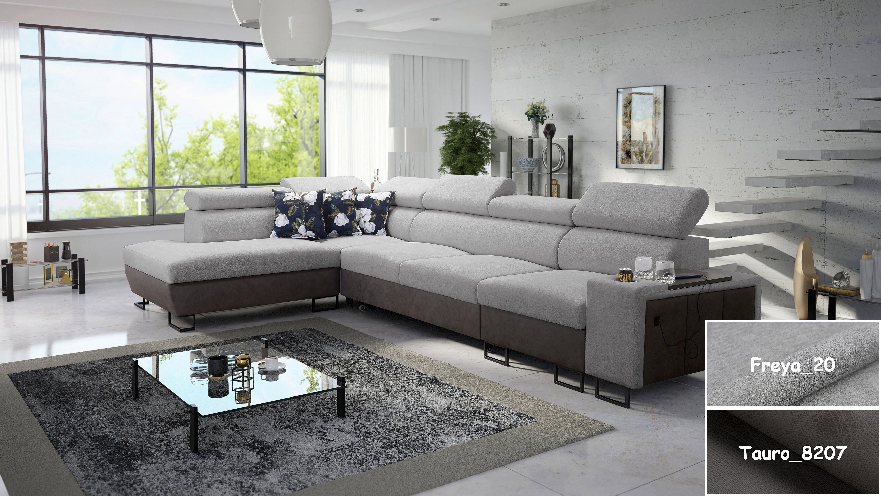 Möbel für Dich Ecksofa XXL Melody XI, mit USB-Ladestation, Ablagen, Bettfunktion und Stauraum