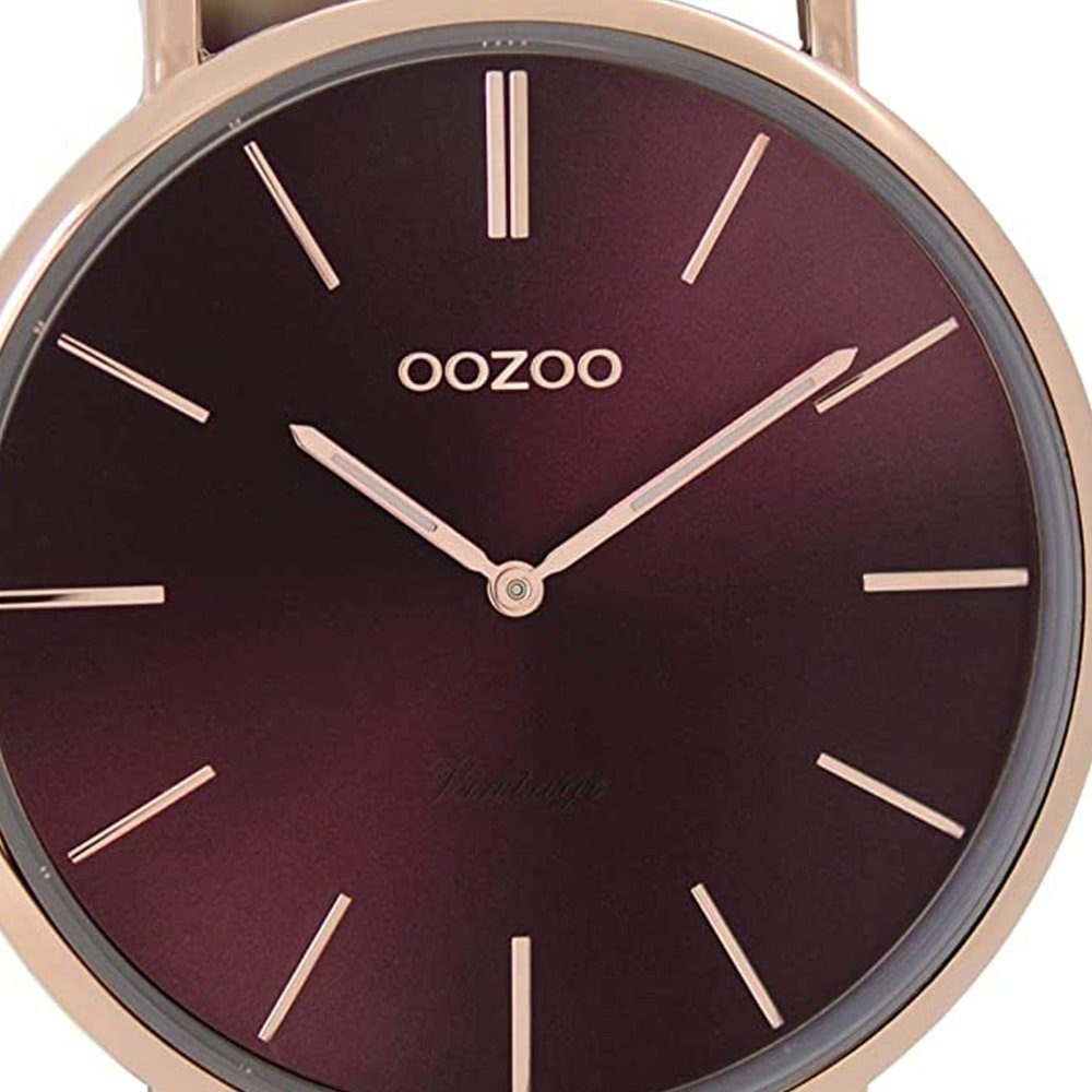 OOZOO Quarzuhr lila, (ca. Lederarmband Damen Damenuhr mittel 36mm), Oozoo Fashion lila, Armbanduhr rund