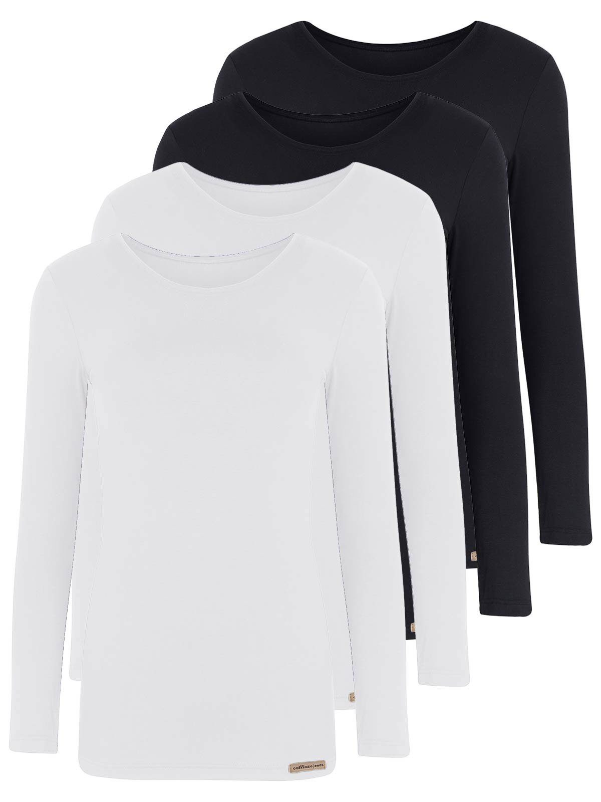 COMAZO Unterziehshirt 4er Pack Damen Baumwoll Langarm Shirt (Spar-Set, 4-St) Vegan schwarz-weiss