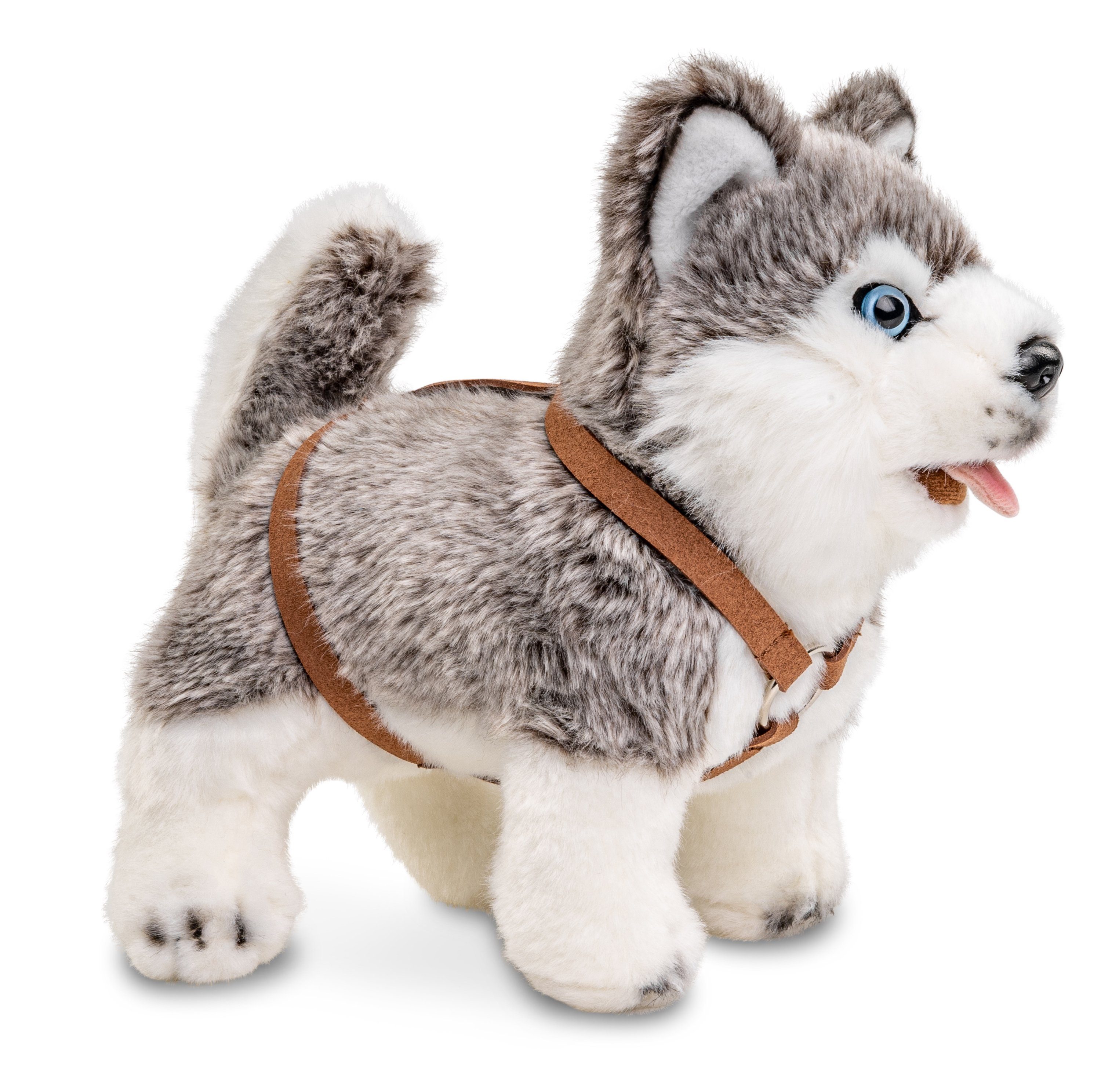 Welpe, (mit 100 Füllmaterial Kuscheltier recyceltes Husky Plüsch-Hund, - - 24 cm Geschirr) Plüschtier, % Uni-Toys stehend zu