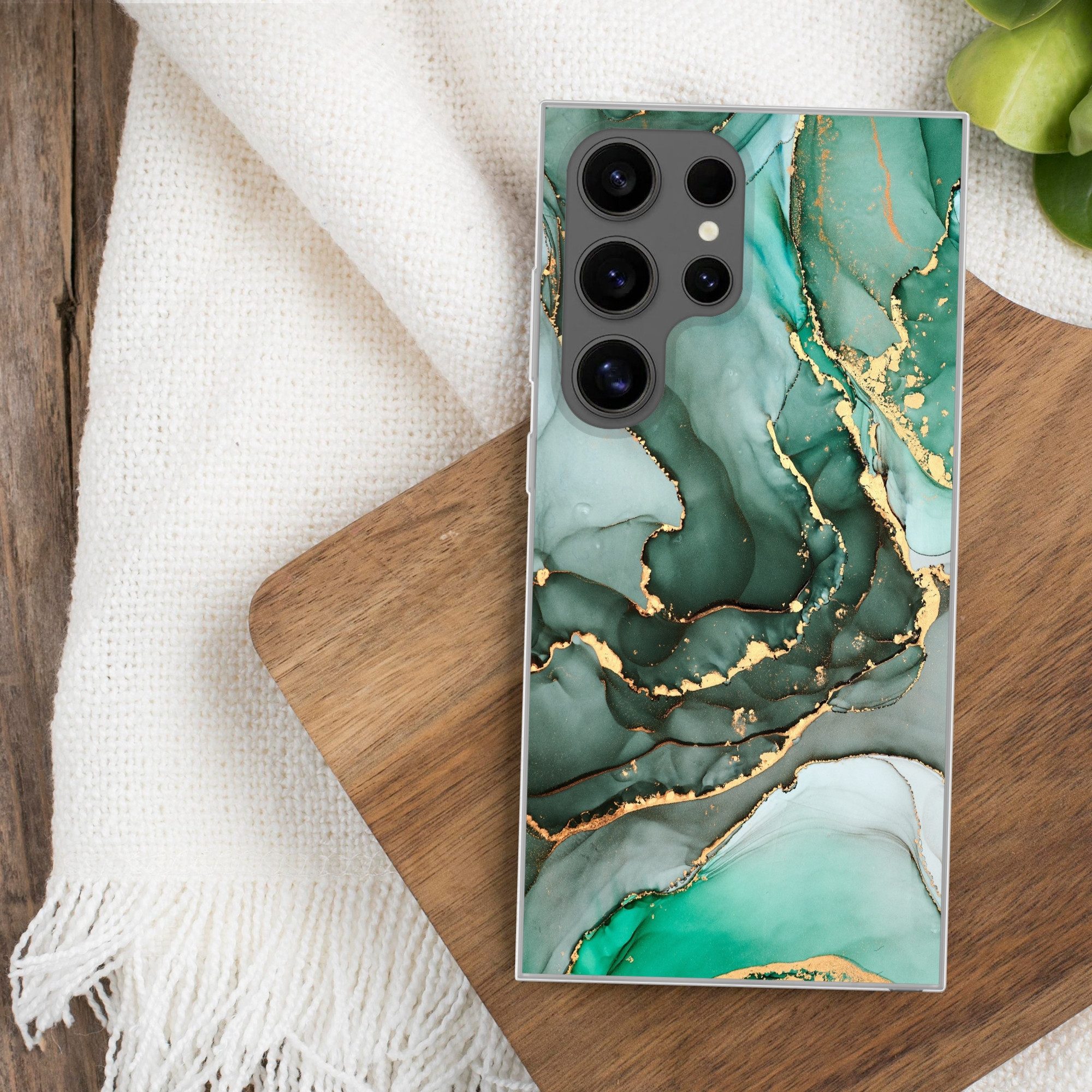 MuchoWow Handyhülle für Samsung Galaxy S24 Ultra Gold - Marmor - Grün - Luxus - Marmoropti, Phone Case, Silikon, Schutzhülle Dünn