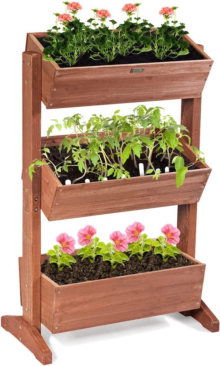 KOMFOTTEU Hochbeet 3 Etagen Blumenbeet, aus Tannenholz