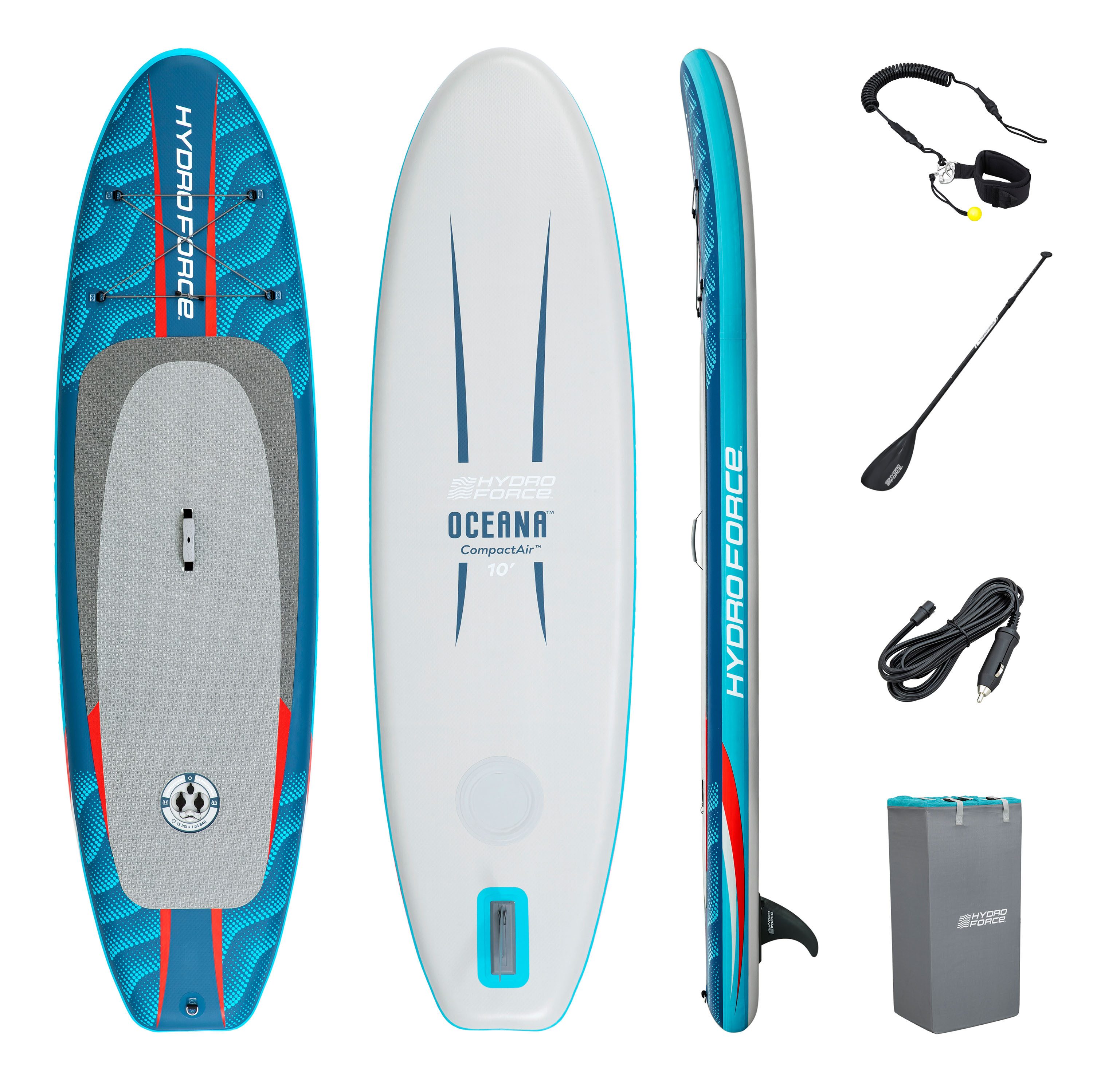 Bestway SUP-Board Hydro Force® Oceana™ Compactair™, Allround, (Set, 1 tlg., Inkl. integrierte Elektropumpe, Paddel, Transportrucksack), 305 x 84 x 15 cm