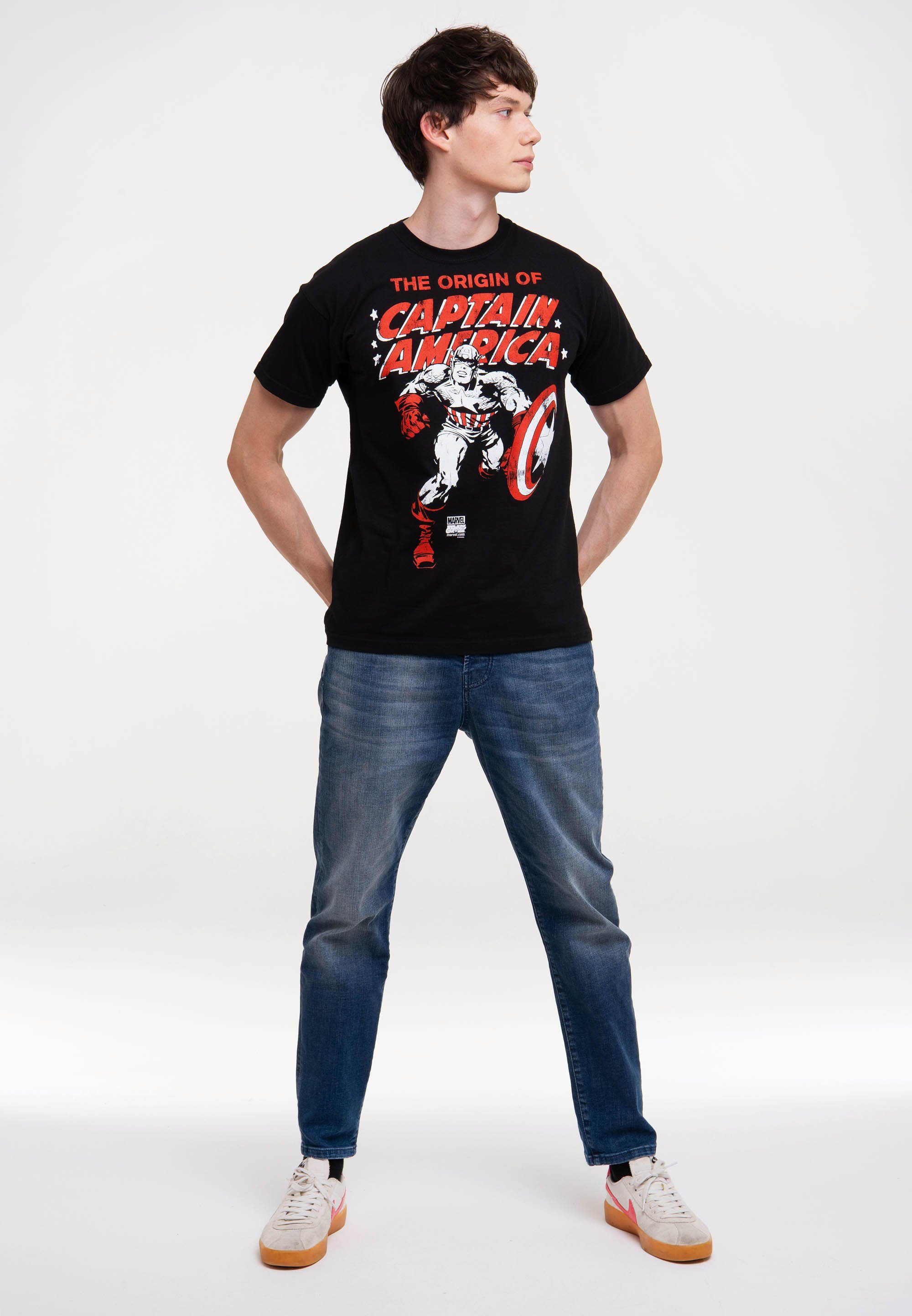 LOGOSHIRT T-Shirt The Origin Of Captain America mit lizenziertem Print