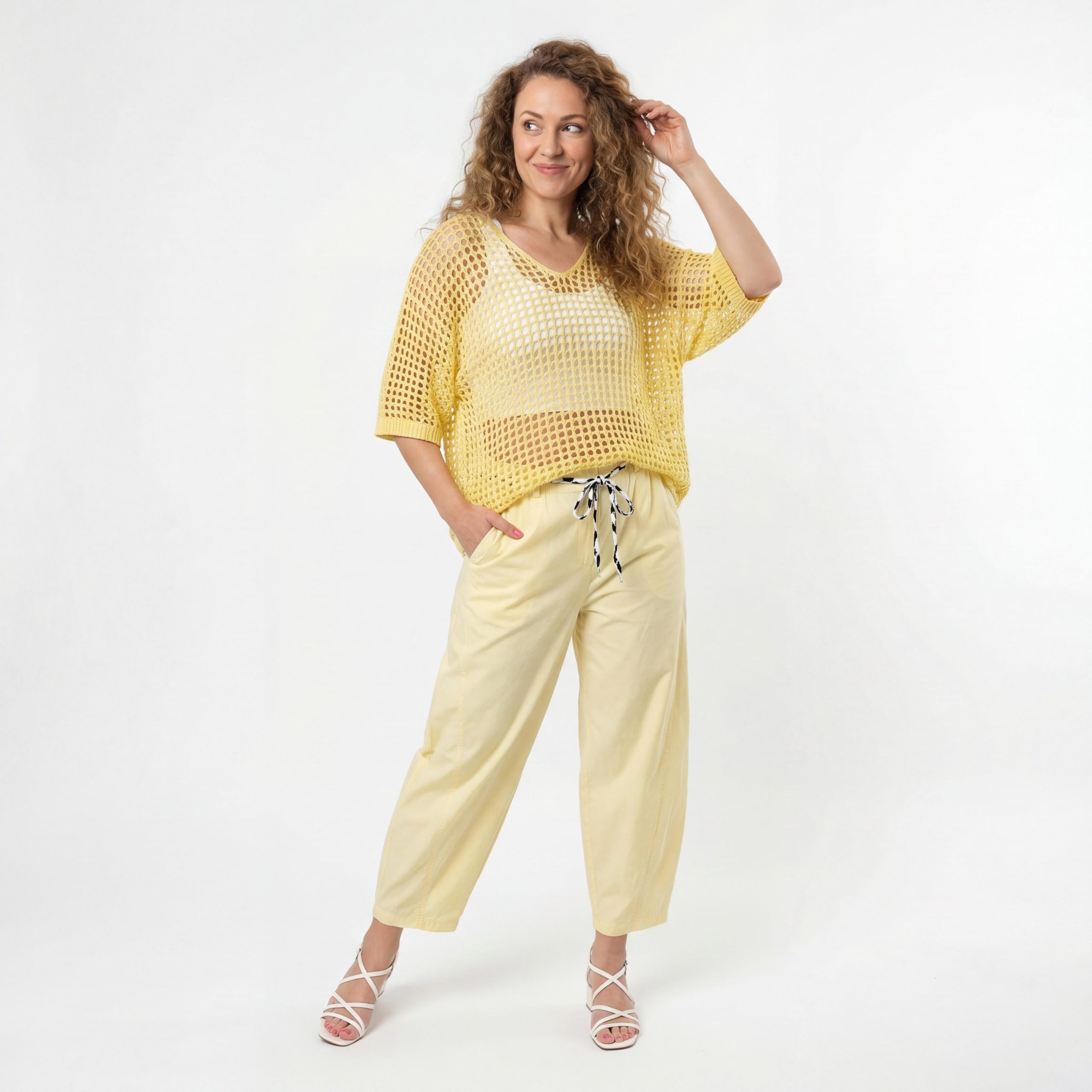 OriginalYou Strickpullover Häkeloberteil Damen Sommer Shirt Lochstrick Oversize Pullover One Size 40-46 (40-42 oversize / 44-46 regular)