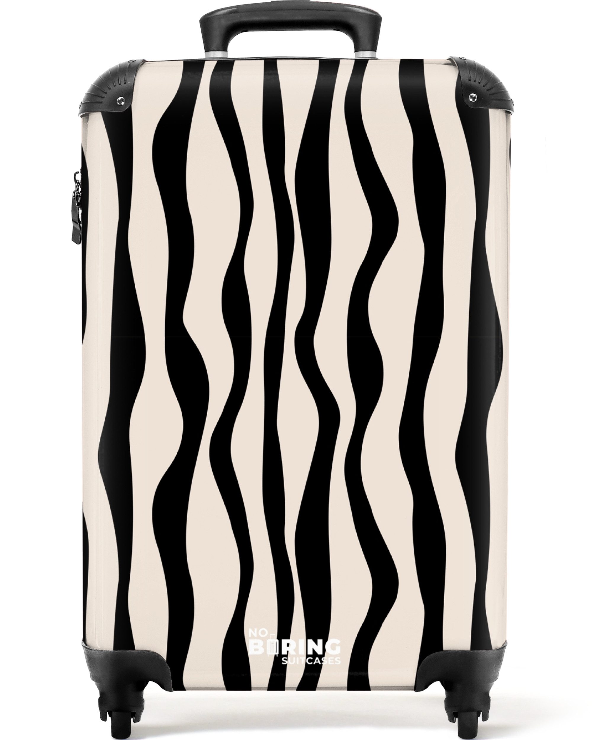 NoBoringSuitcases.com© Hartschalen-Trolley Beige mit schwarzen Wellenlinien günstig online kaufen