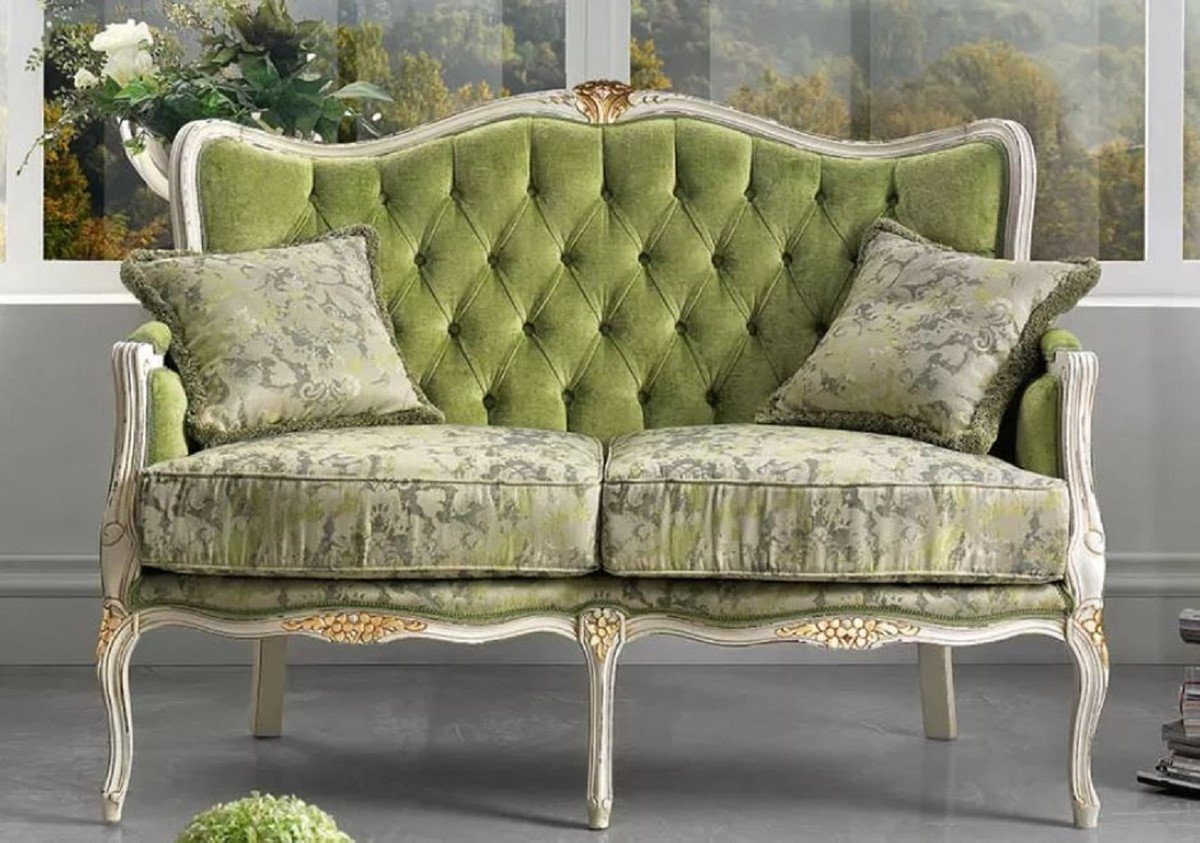 Casa Padrino Weiß Qualität elegantem Italy / Kissen und in Luxus mit Edles Möbel Made dekorativen - Sofa 2 Sofa Sofa Gold - Barock / Grün - Wohnzimmer Barock Muster - Luxus
