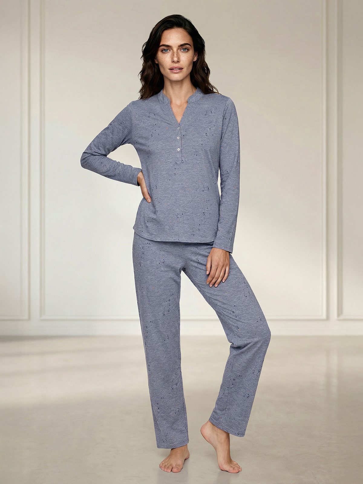 zeitlos Pyjama Sterne langarm Schlafanzug
