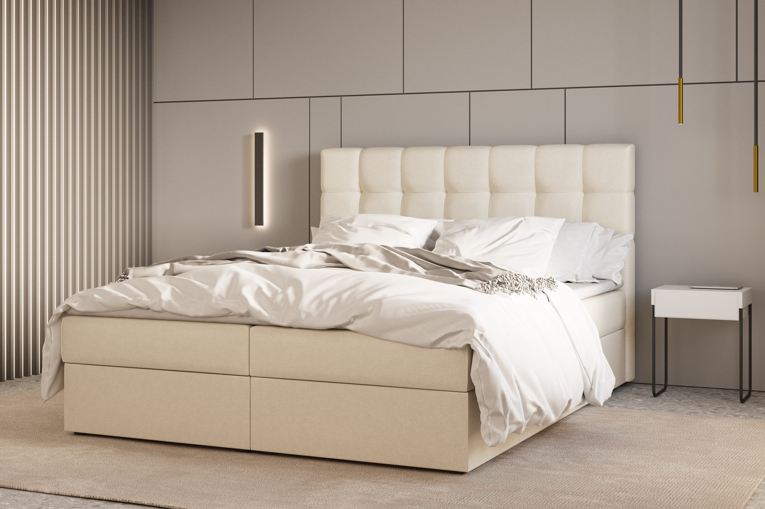 MOEBLO Boxbett Bett 05 (Polsterbett Kontinentalbett, Bonell, Topper, Doppelbett 140x200, gepolstertes Kopfteil mit Bettkasten), gepolstertes Kopfteil mit Bettka – Bild 3 von 5
