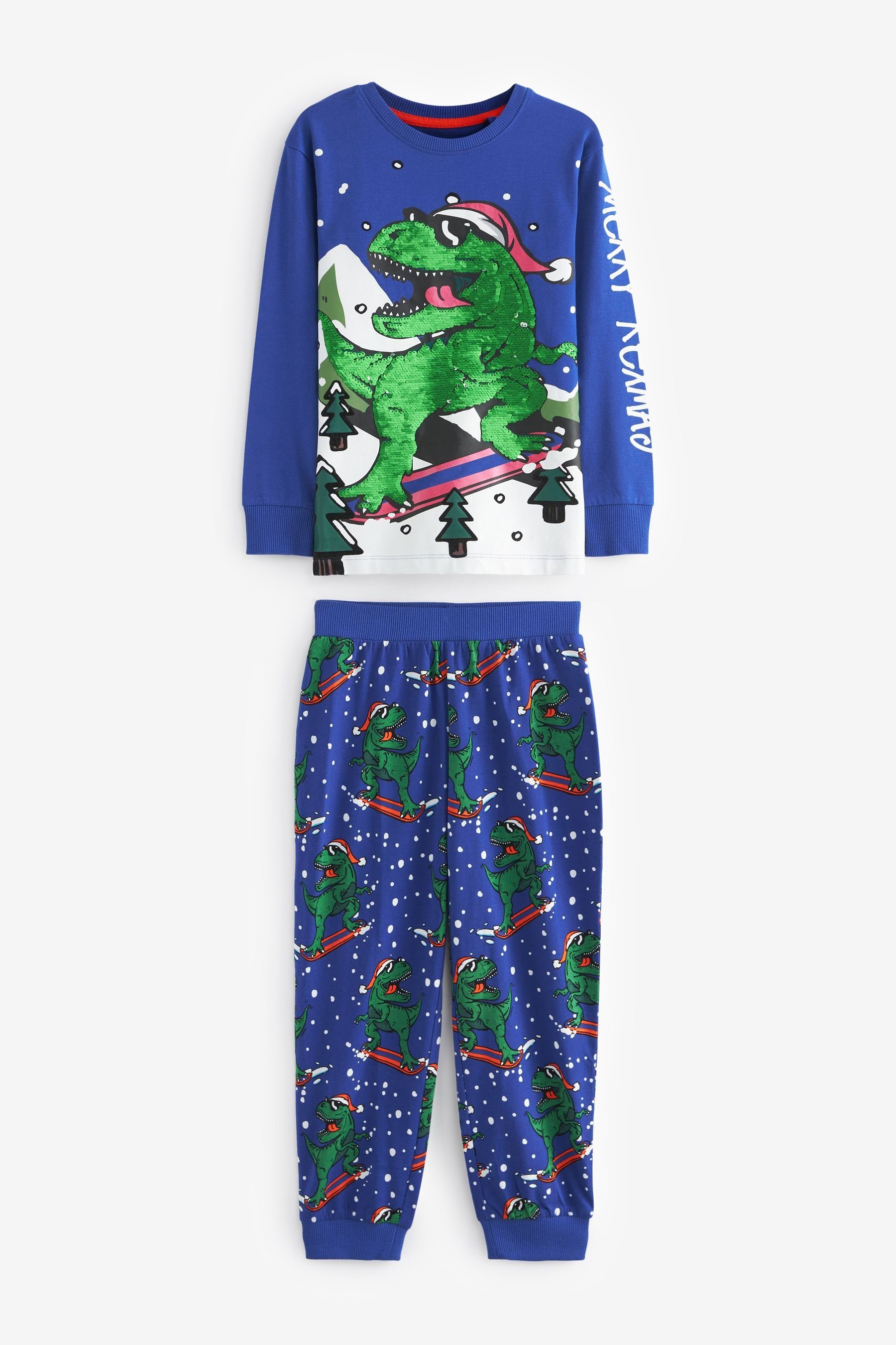 Next Pyjama Weihnachtlicher Pyjama (2 tlg) Navy Blue Dinosaur