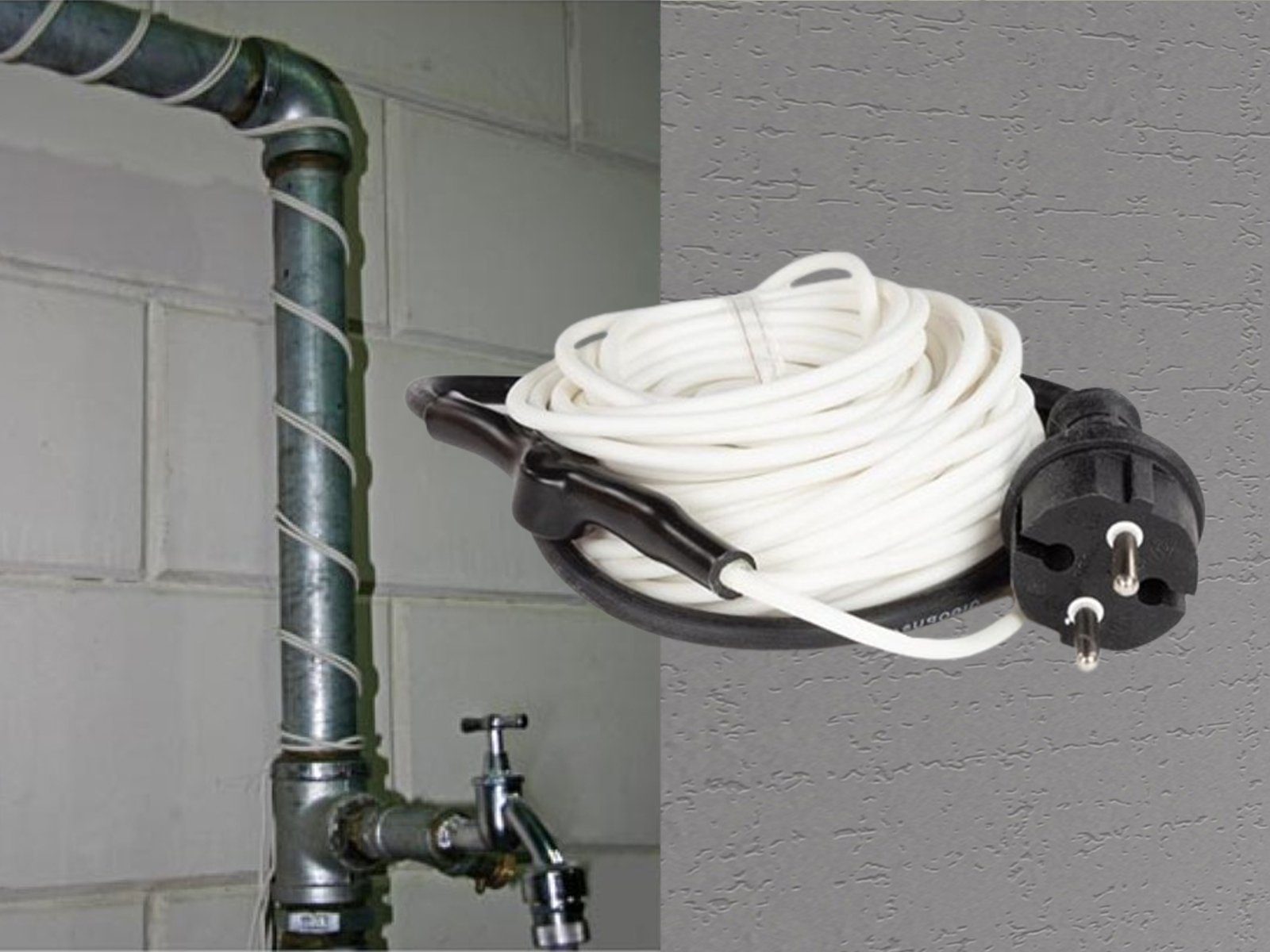 PEREL Rohrbegleitheizung, 12 Meter Heizkabel mit Thermostat Wasserleitung Heizband Rohrheizung