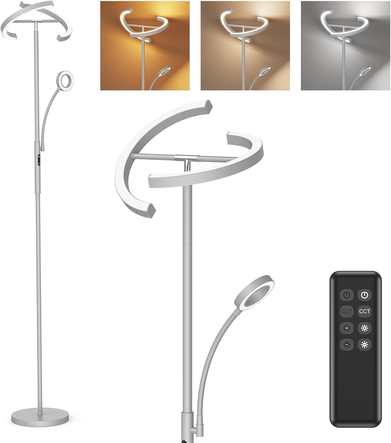 AMDELNE LED Stehlampe dimmbar mit Leselampe, günstig online kaufen